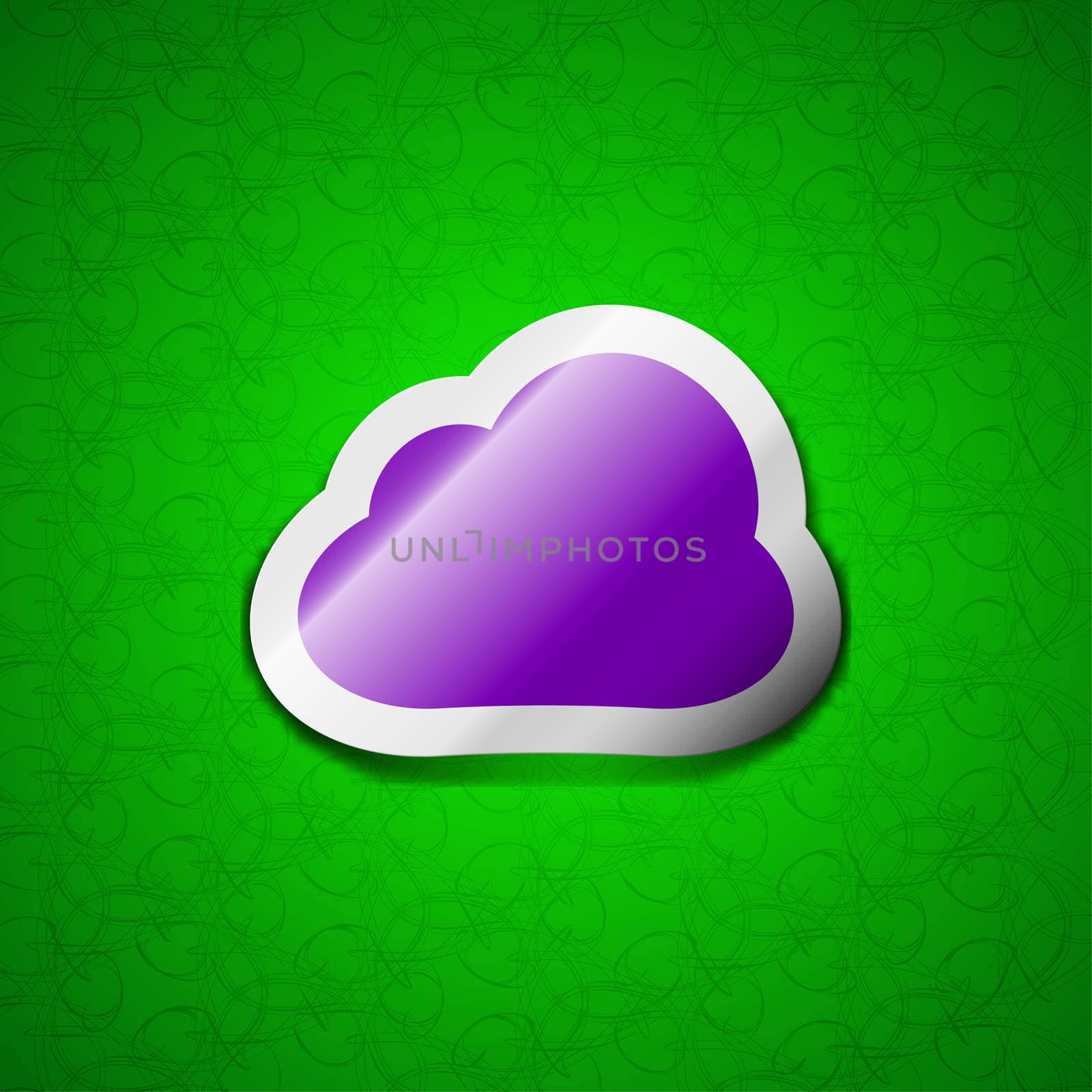 Cloud icon sign. Symbol chic colored sticky label on green background. illustration