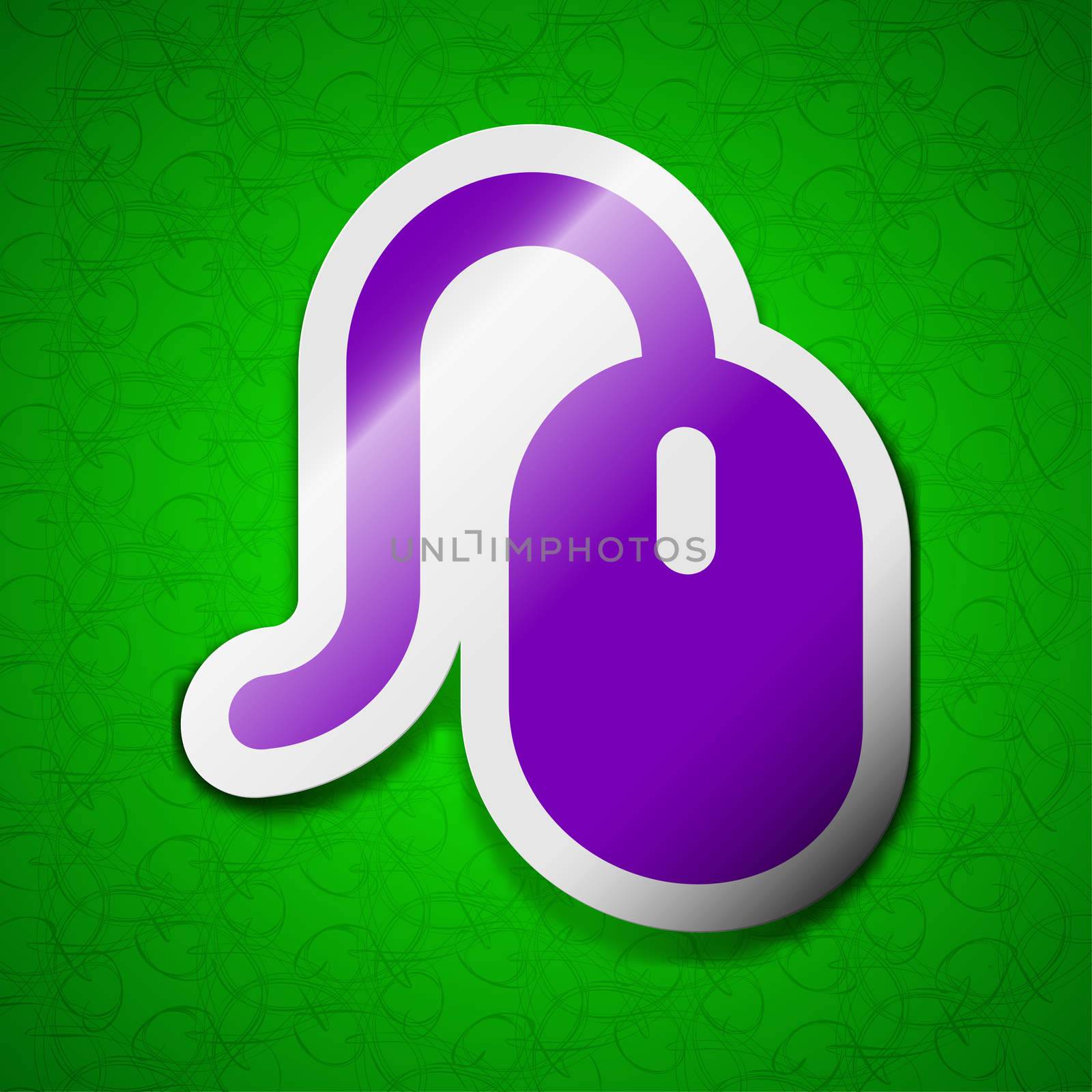 Computer mouse icon sign. Symbol chic colored sticky label on green background.  by serhii_lohvyniuk