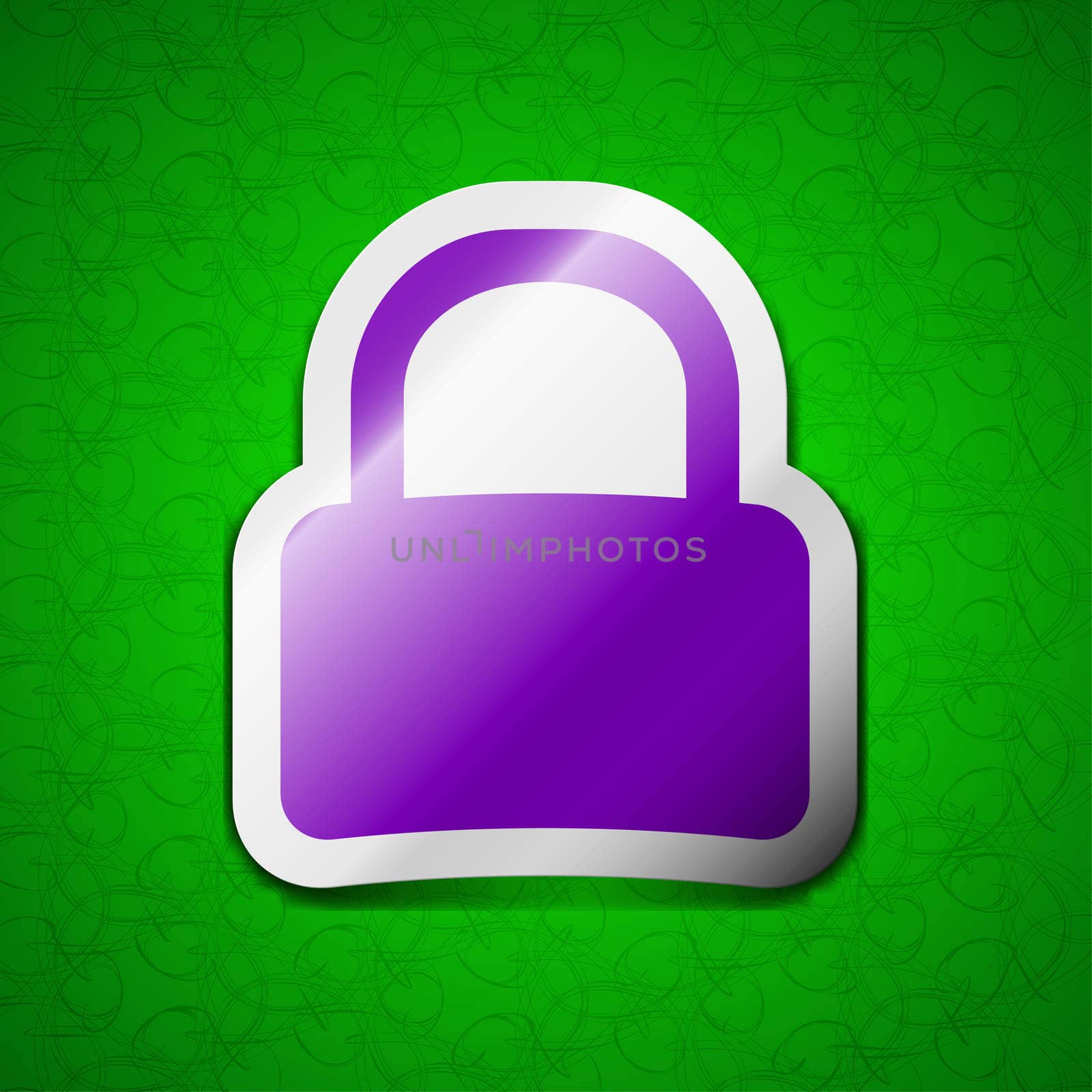 Pad Lock icon sign. Symbol chic colored sticky label on green background.  by serhii_lohvyniuk