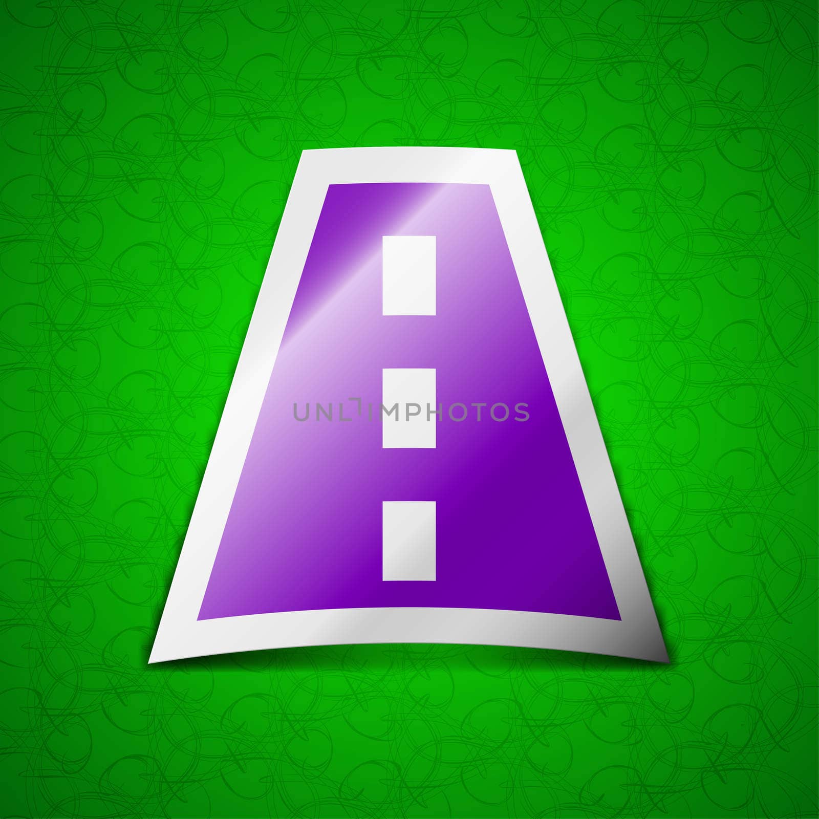 Road icon sign. Symbol chic colored sticky label on green background.  by serhii_lohvyniuk