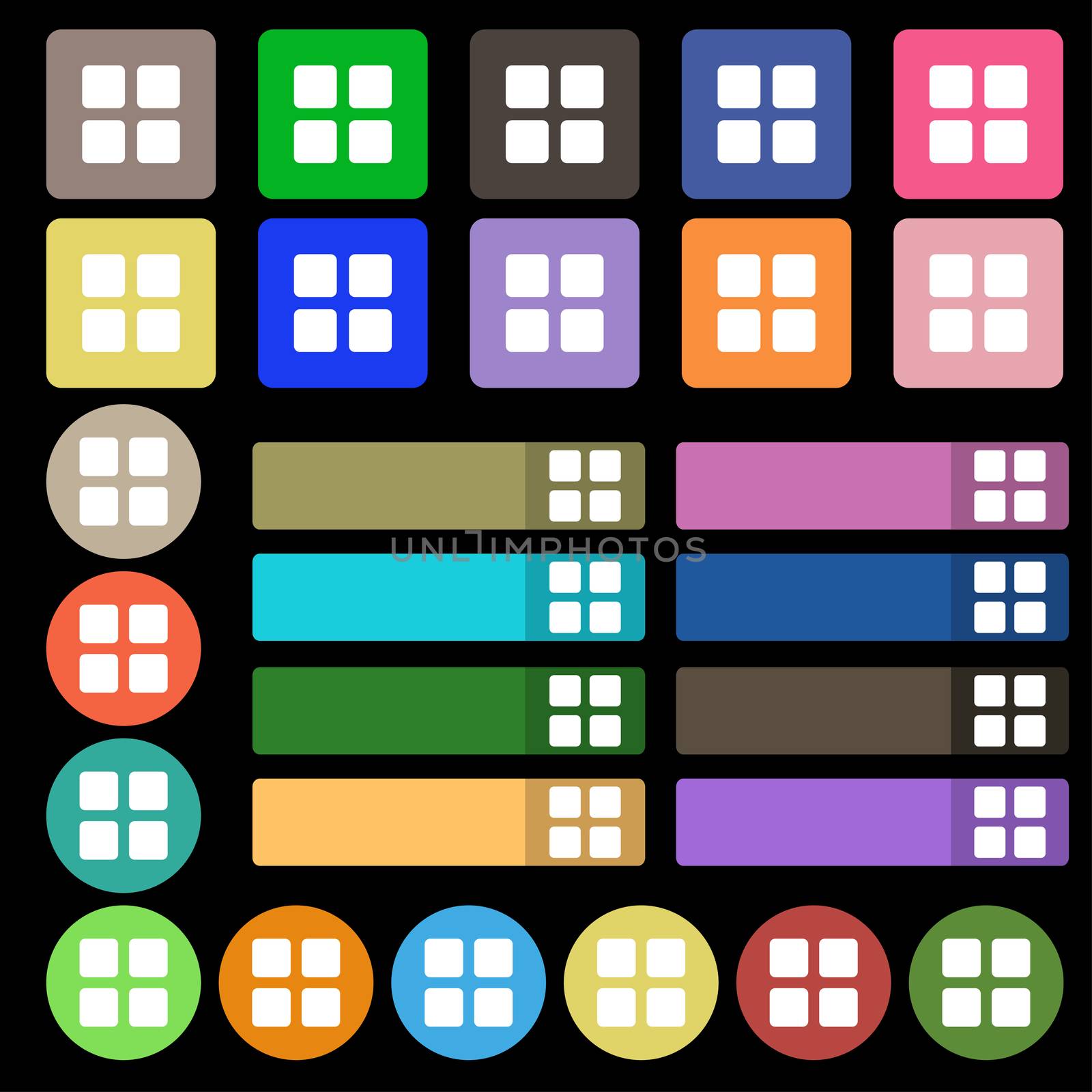 List menu, Content view options icon sign. Set from twenty seven multicolored flat buttons.  by serhii_lohvyniuk