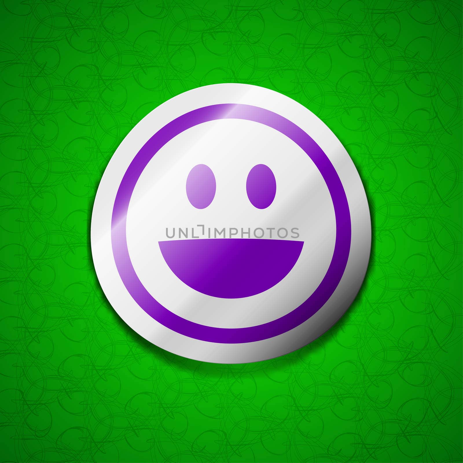 funny Face icon sign. Symbol chic colored sticky label on green background.  by serhii_lohvyniuk