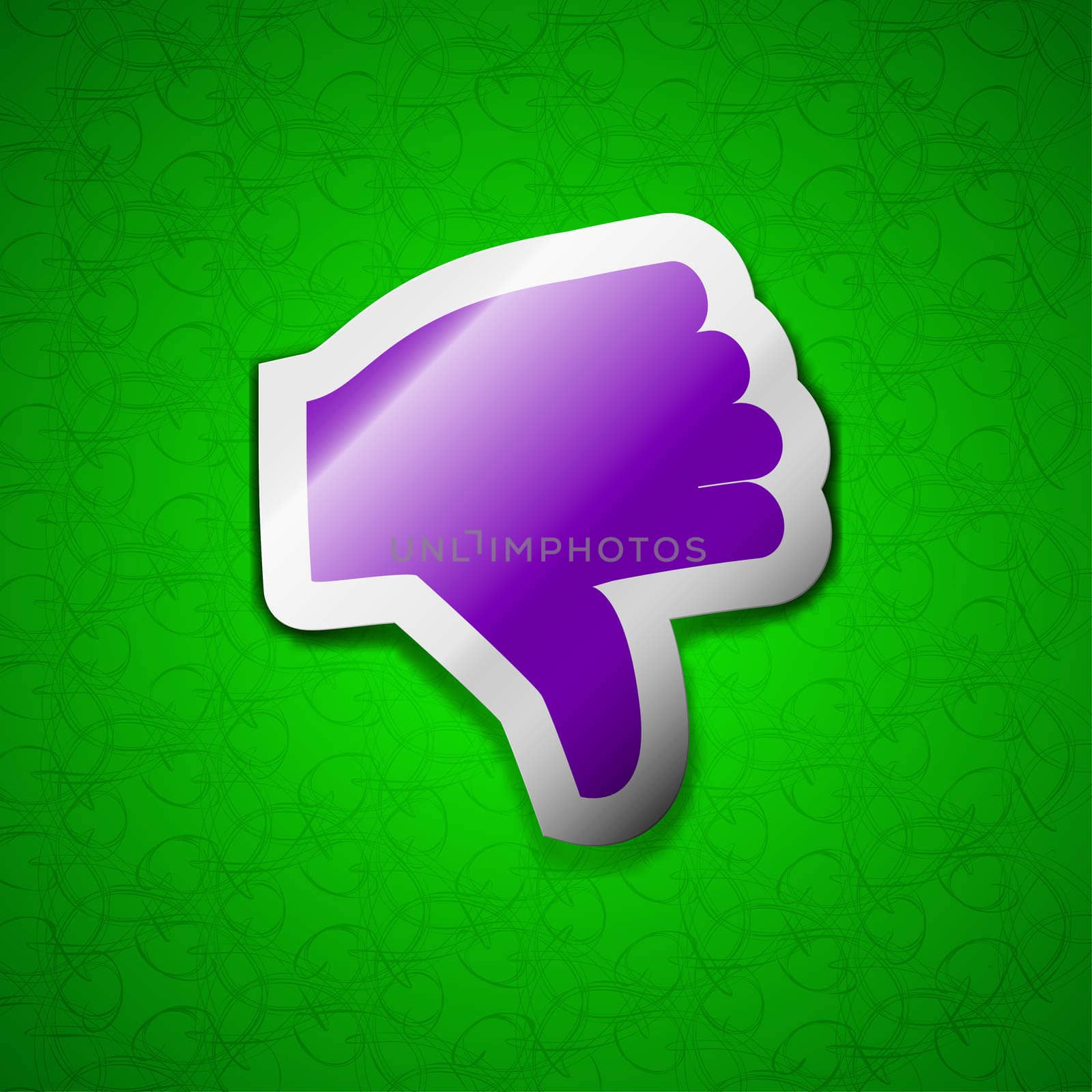 Dislike, Thumb down icon sign. Symbol chic colored sticky label on green background. illustration