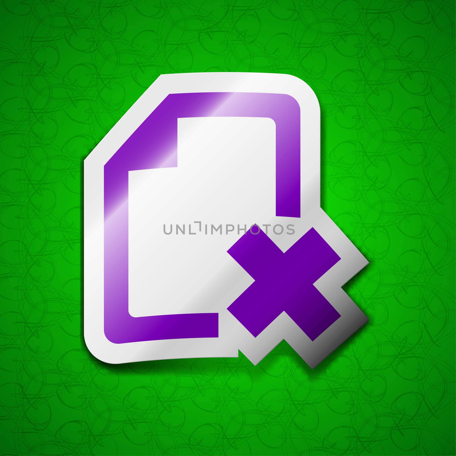 delete File document icon sign. Symbol chic colored sticky label on green background. illustration