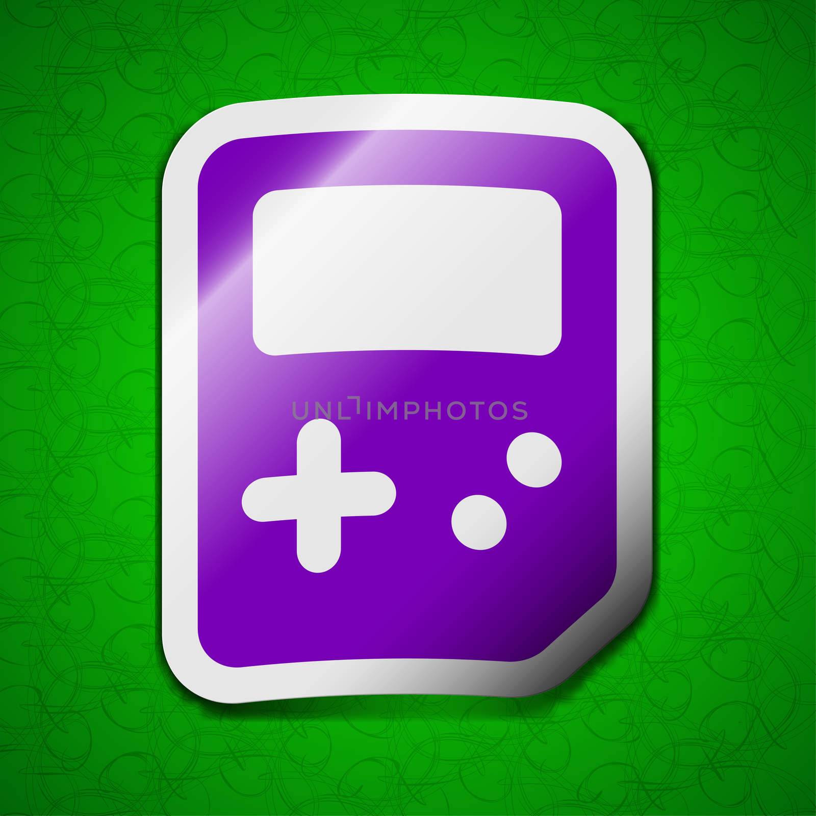 Tetris icon sign. Symbol chic colored sticky label on green background.  by serhii_lohvyniuk