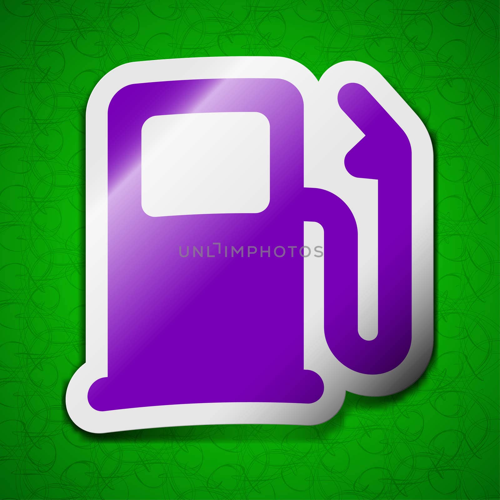 Petrol or Gas station, Car fuel icon sign. Symbol chic colored sticky label on green background. illustration