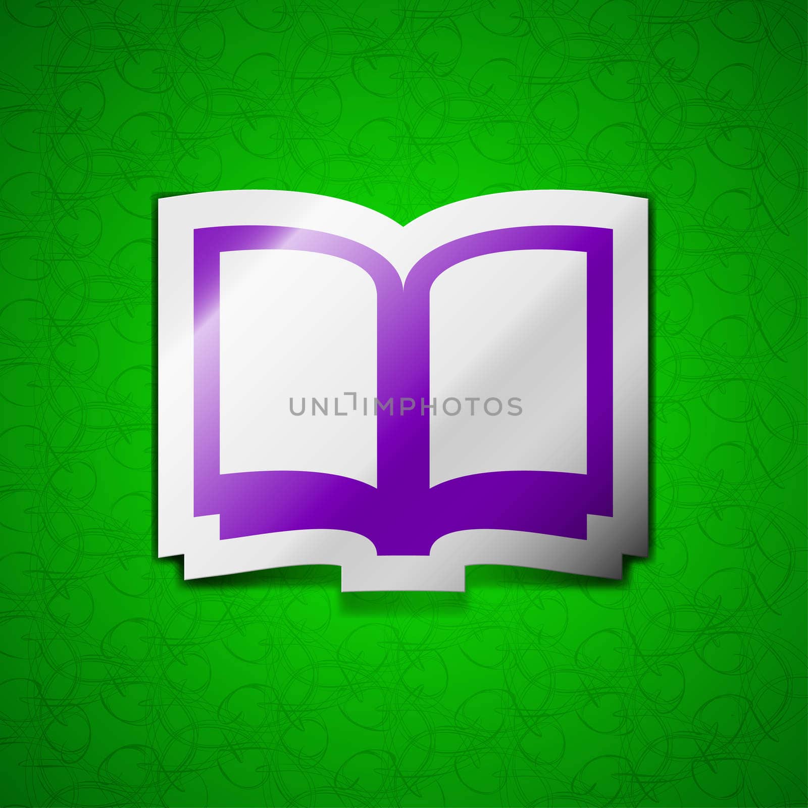 Open book icon sign. Symbol chic colored sticky label on green background.  by serhii_lohvyniuk