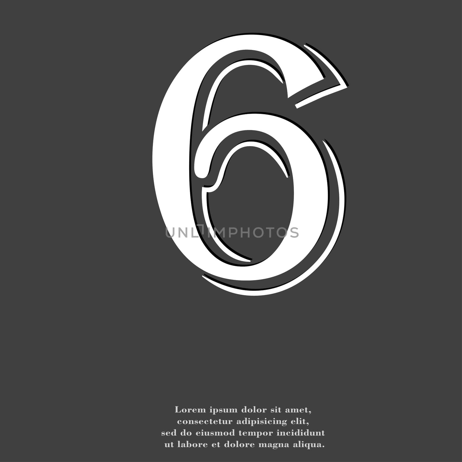 number six icon symbol Flat modern web design with long shadow and space for your text. illustration