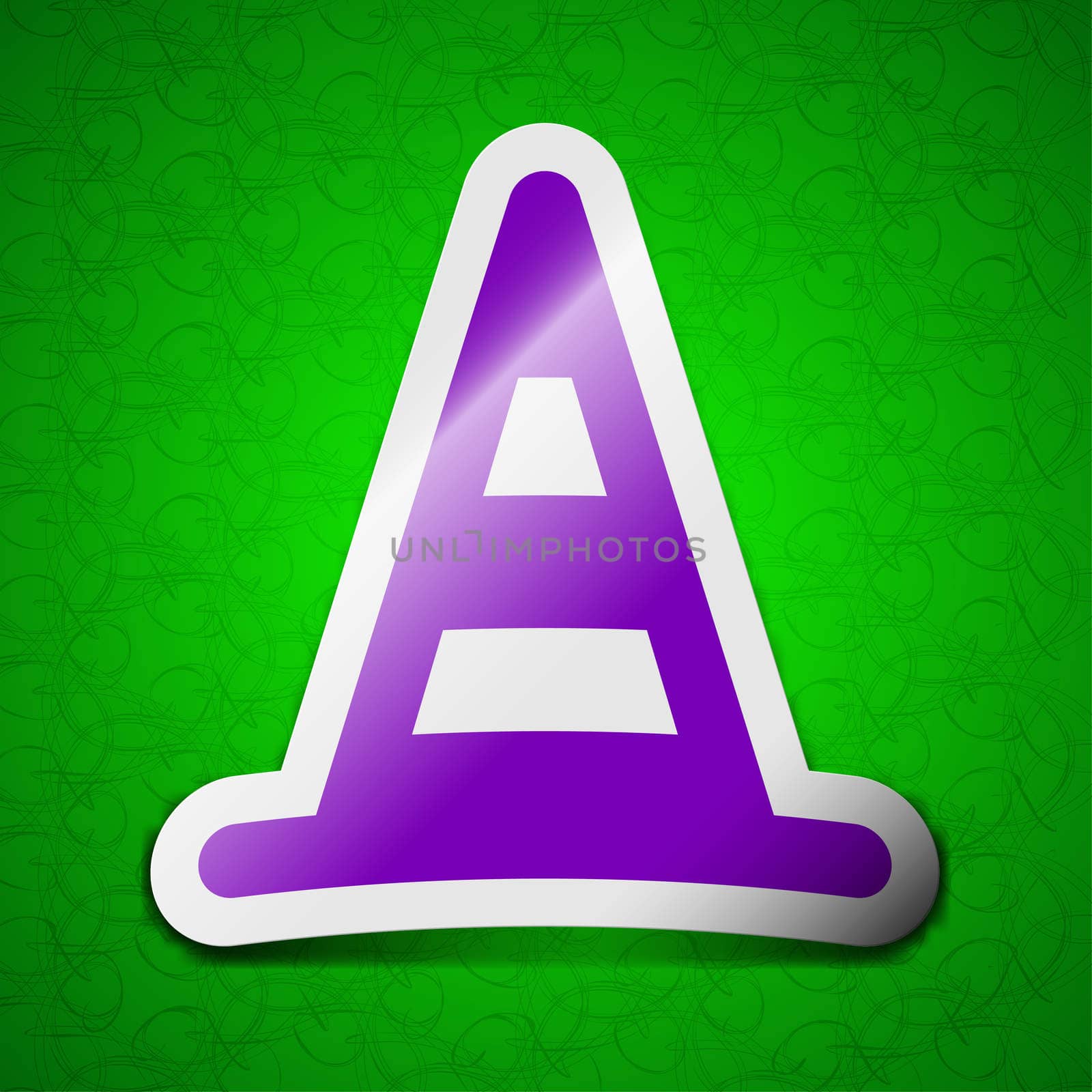 road cone icon sign. Symbol chic colored sticky label on green background.  by serhii_lohvyniuk