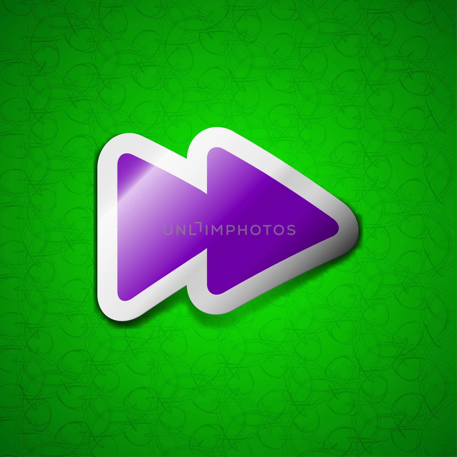 rewind icon sign. Symbol chic colored sticky label on green background. illustration