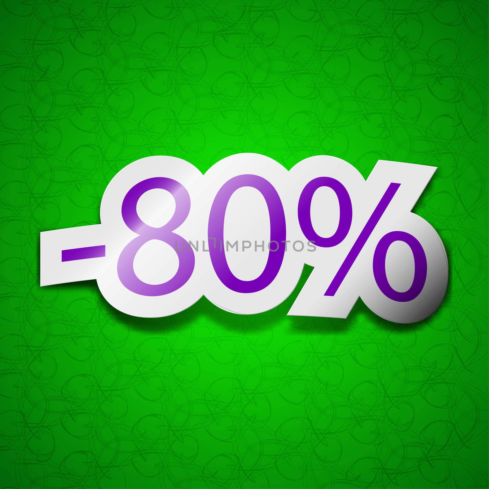 80 percent discount icon sign. Symbol chic colored sticky label on green background. illustration