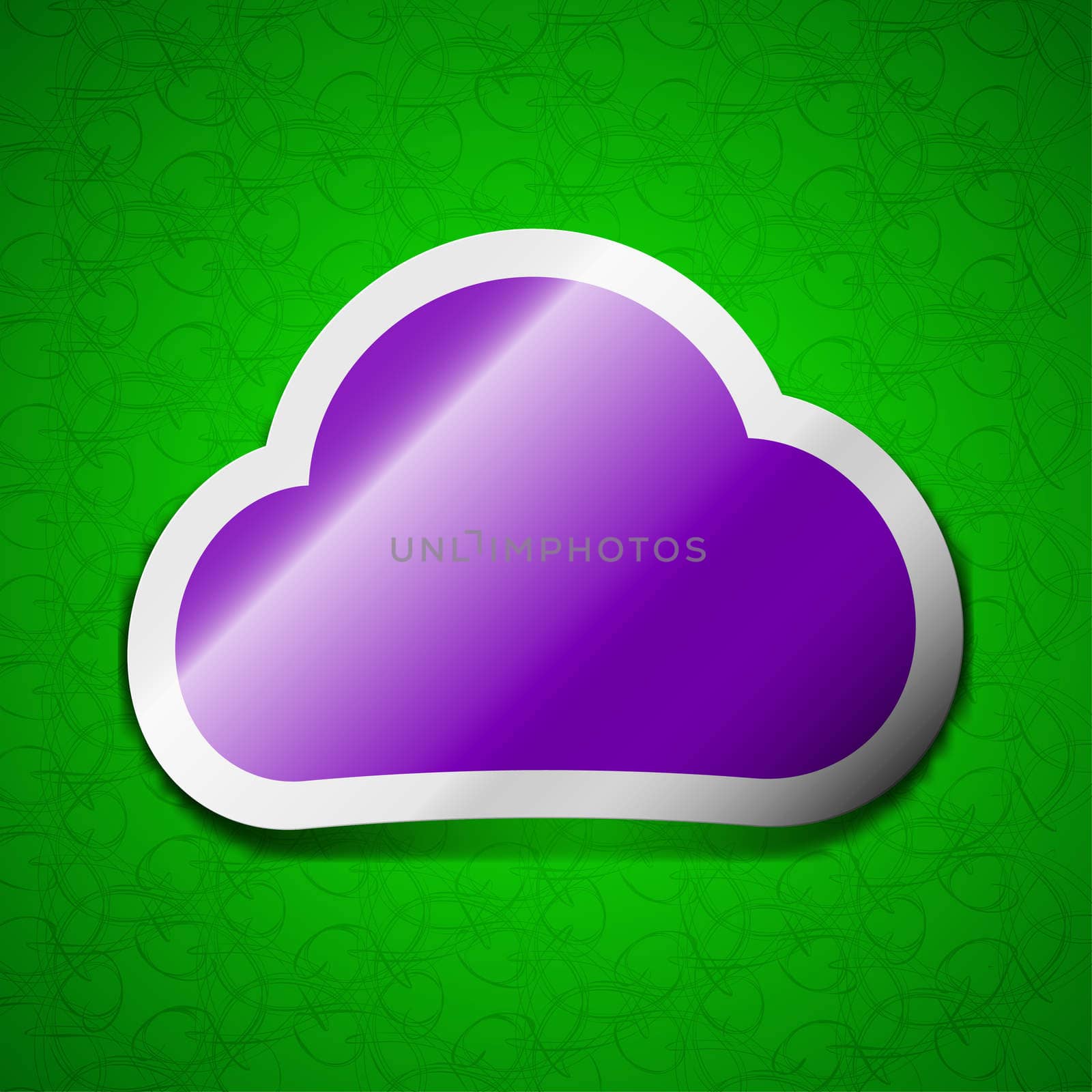 cloud icon sign. Symbol chic colored sticky label on green background.  by serhii_lohvyniuk