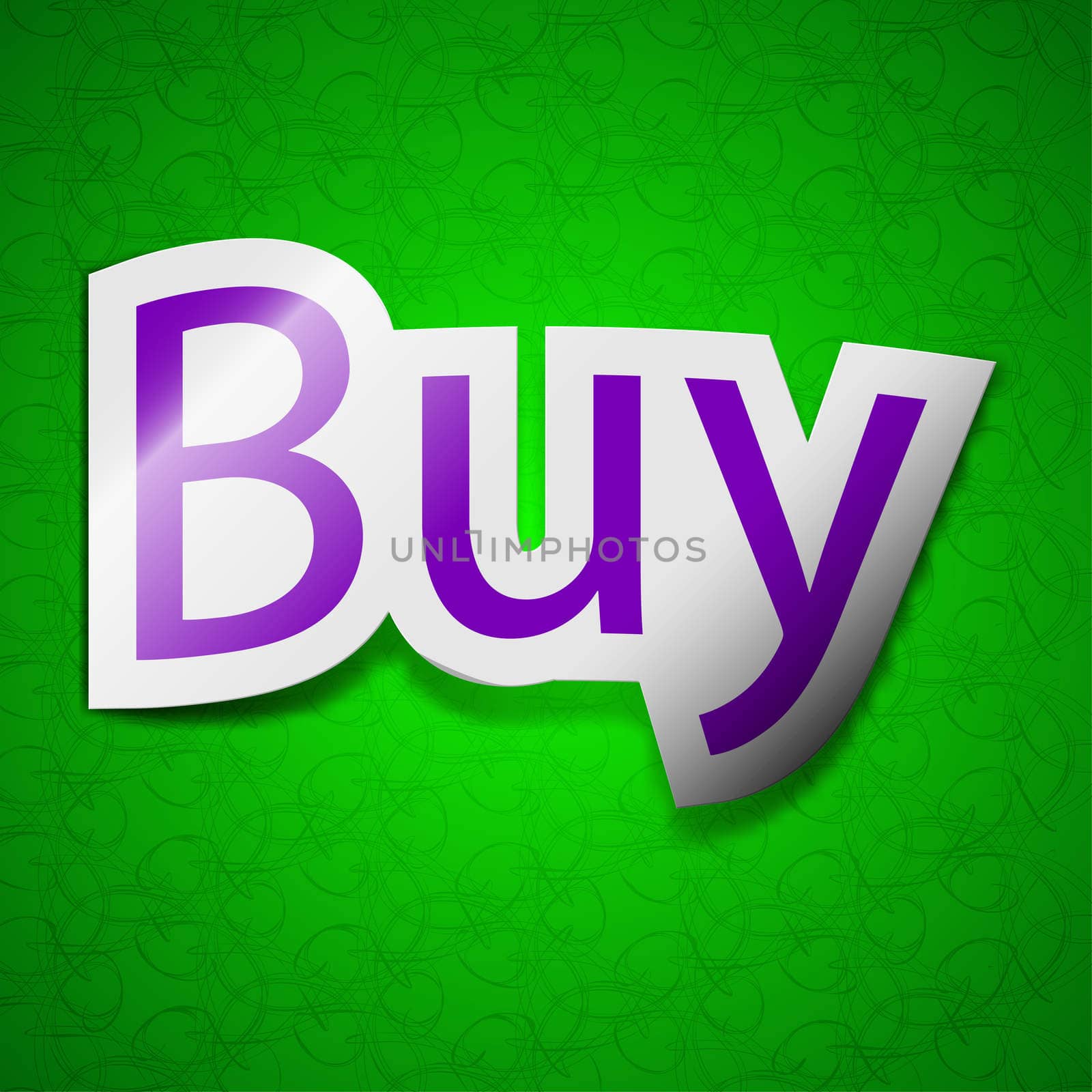 Buy icon sign. Symbol chic colored sticky label on green background. illustration