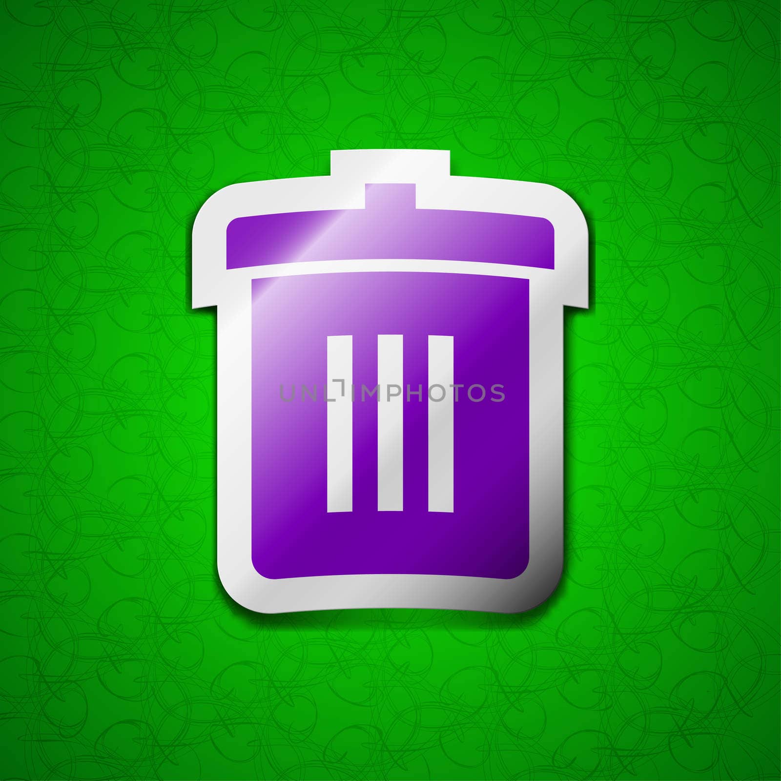 Recycle bin, Reuse or reduce icon sign. Symbol chic colored sticky label on green background. illustration