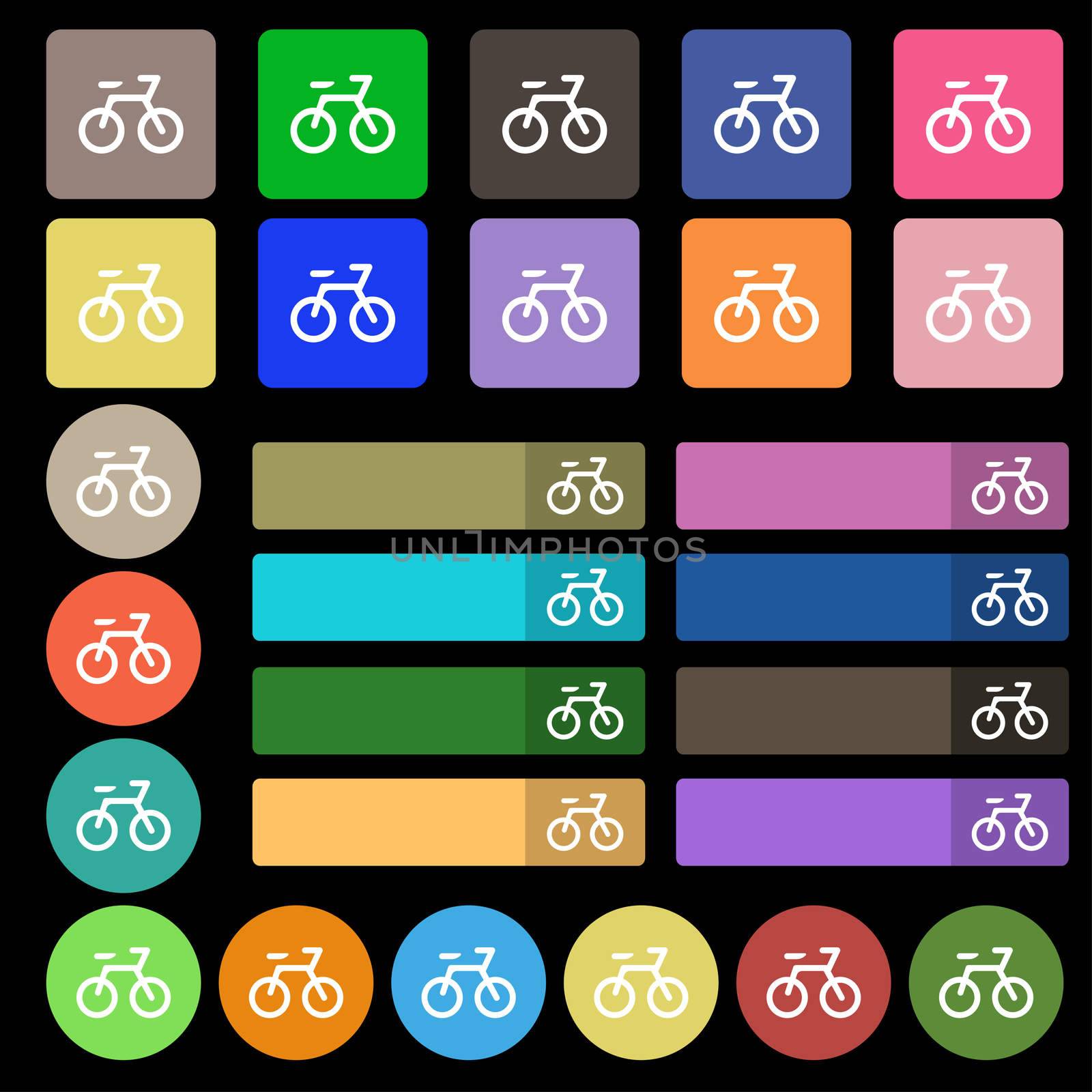 Bicycle icon sign. Set from twenty seven multicolored flat buttons.  by serhii_lohvyniuk