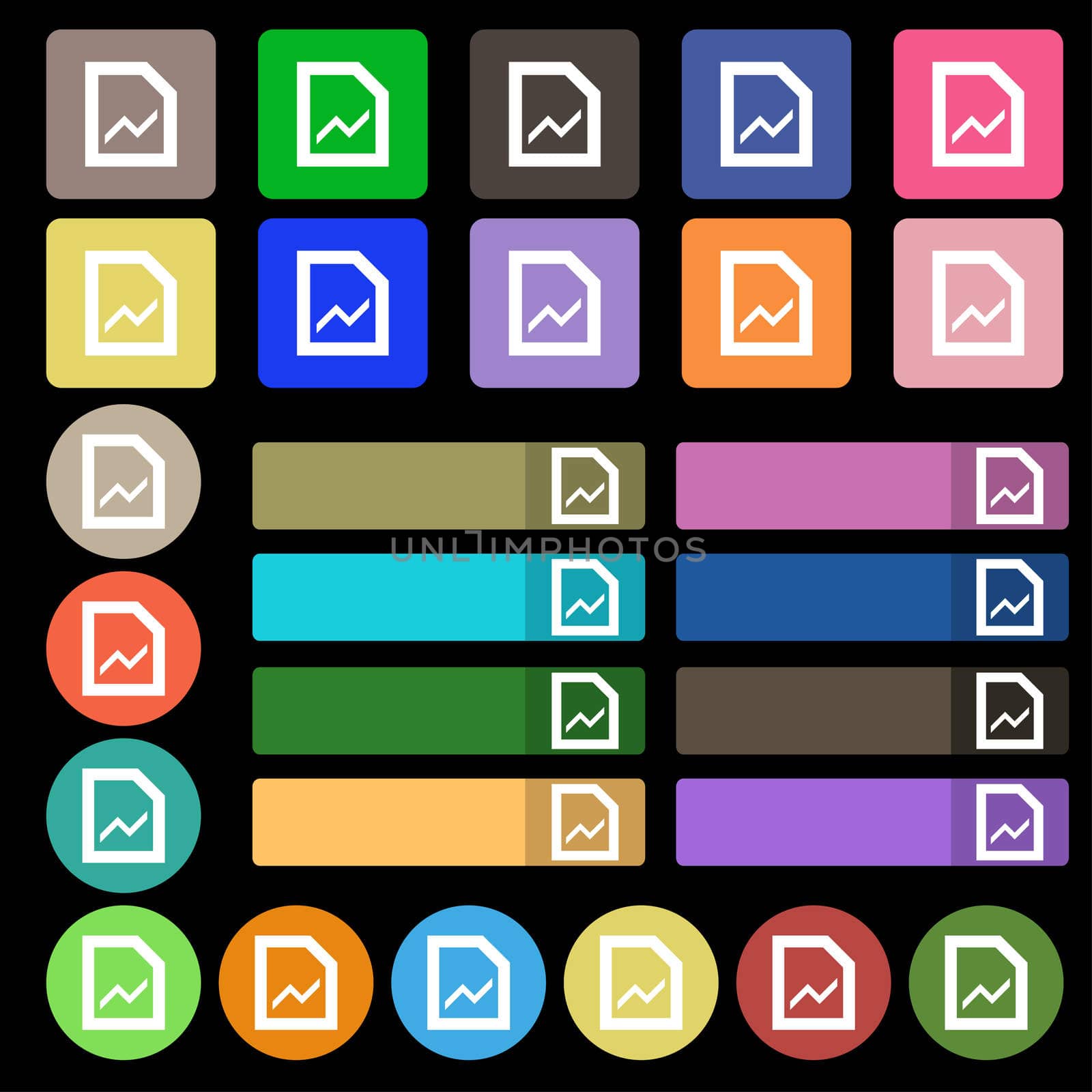 Growth and development concept. graph of Rate icon sign. Set from twenty seven multicolored flat buttons.  by serhii_lohvyniuk