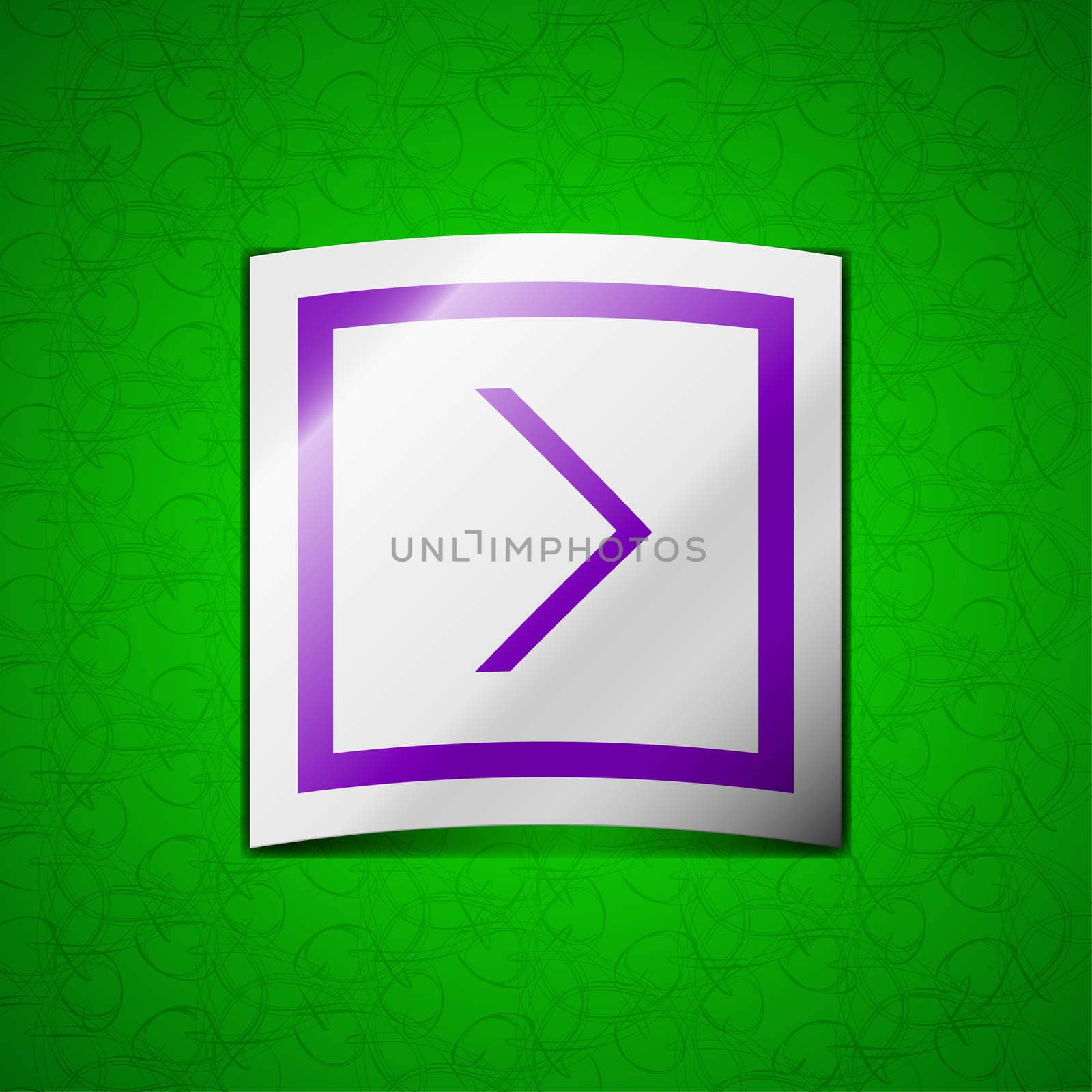 Arrow right, Next icon sign. Symbol chic colored sticky label on green background.  by serhii_lohvyniuk