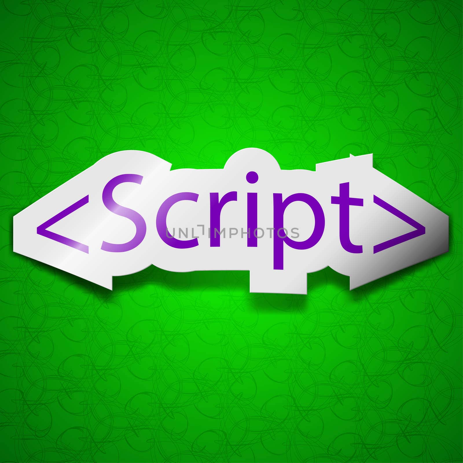 Script icon sign. Symbol chic colored sticky label on green background.  by serhii_lohvyniuk