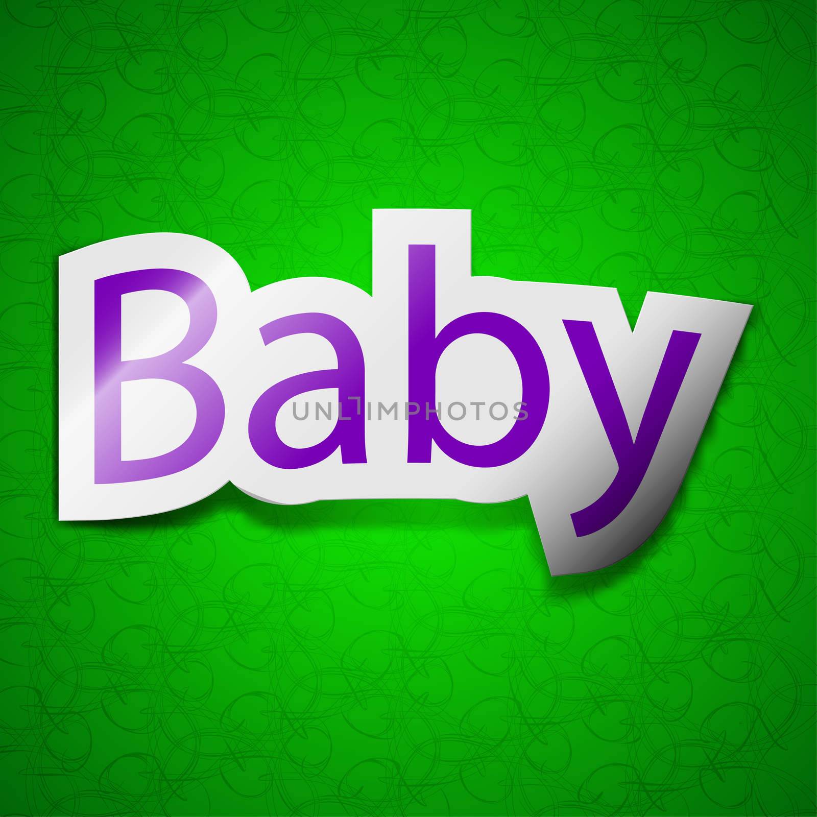 Baby on board icon sign. Symbol chic colored sticky label on green background.  by serhii_lohvyniuk