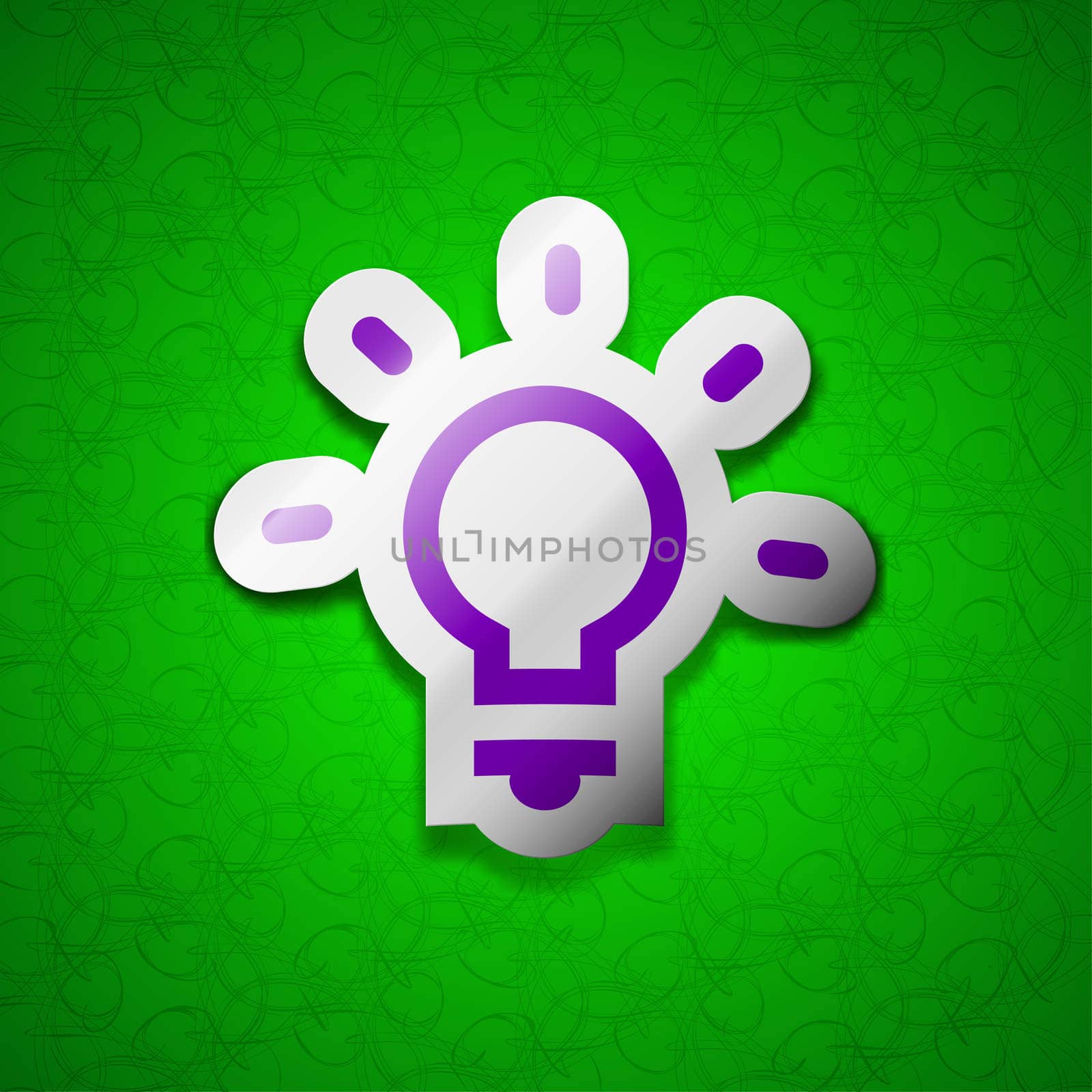 Light lamp, Idea icon sign. Symbol chic colored sticky label on green background. illustration