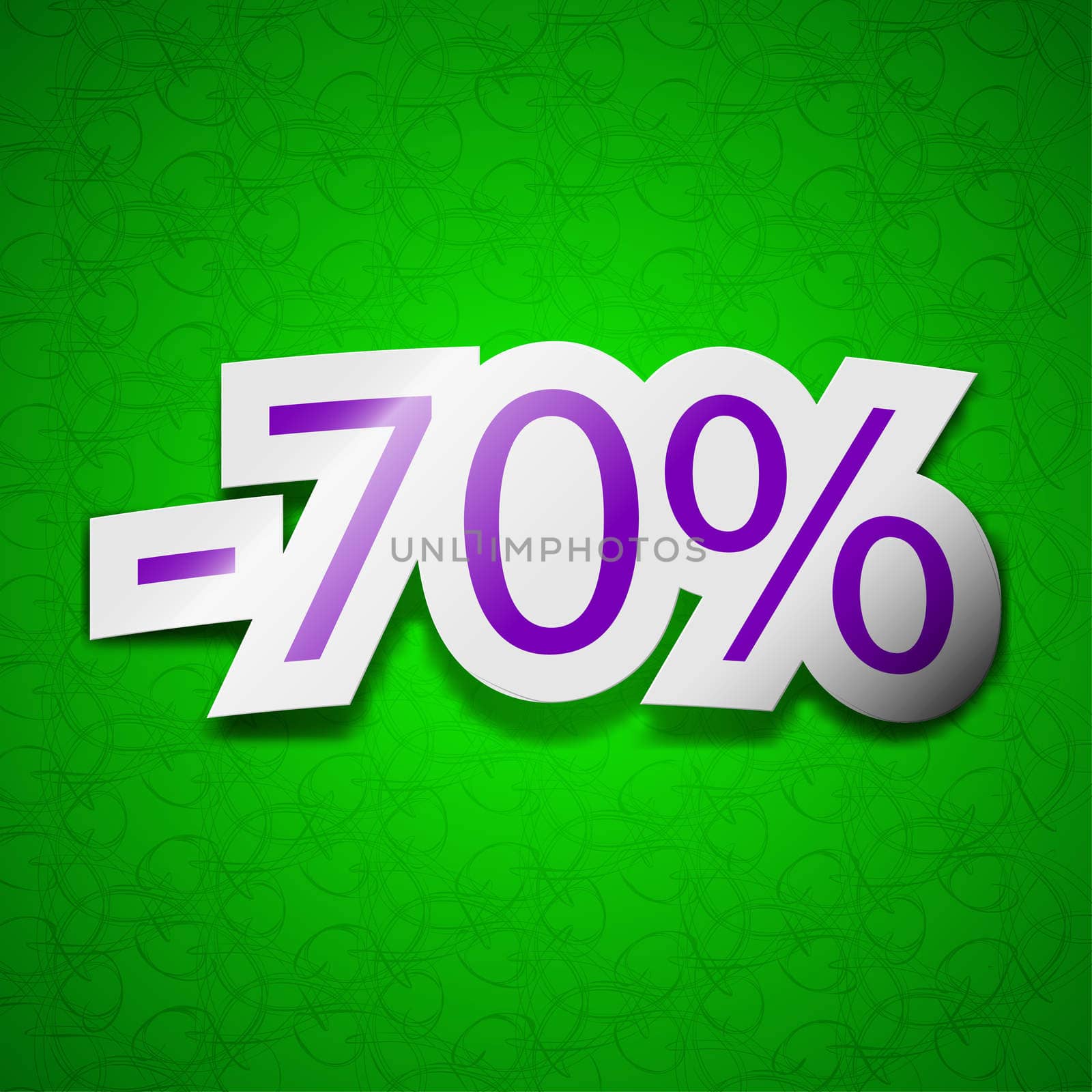 70 percent discount icon sign. Symbol chic colored sticky label on green background.  by serhii_lohvyniuk