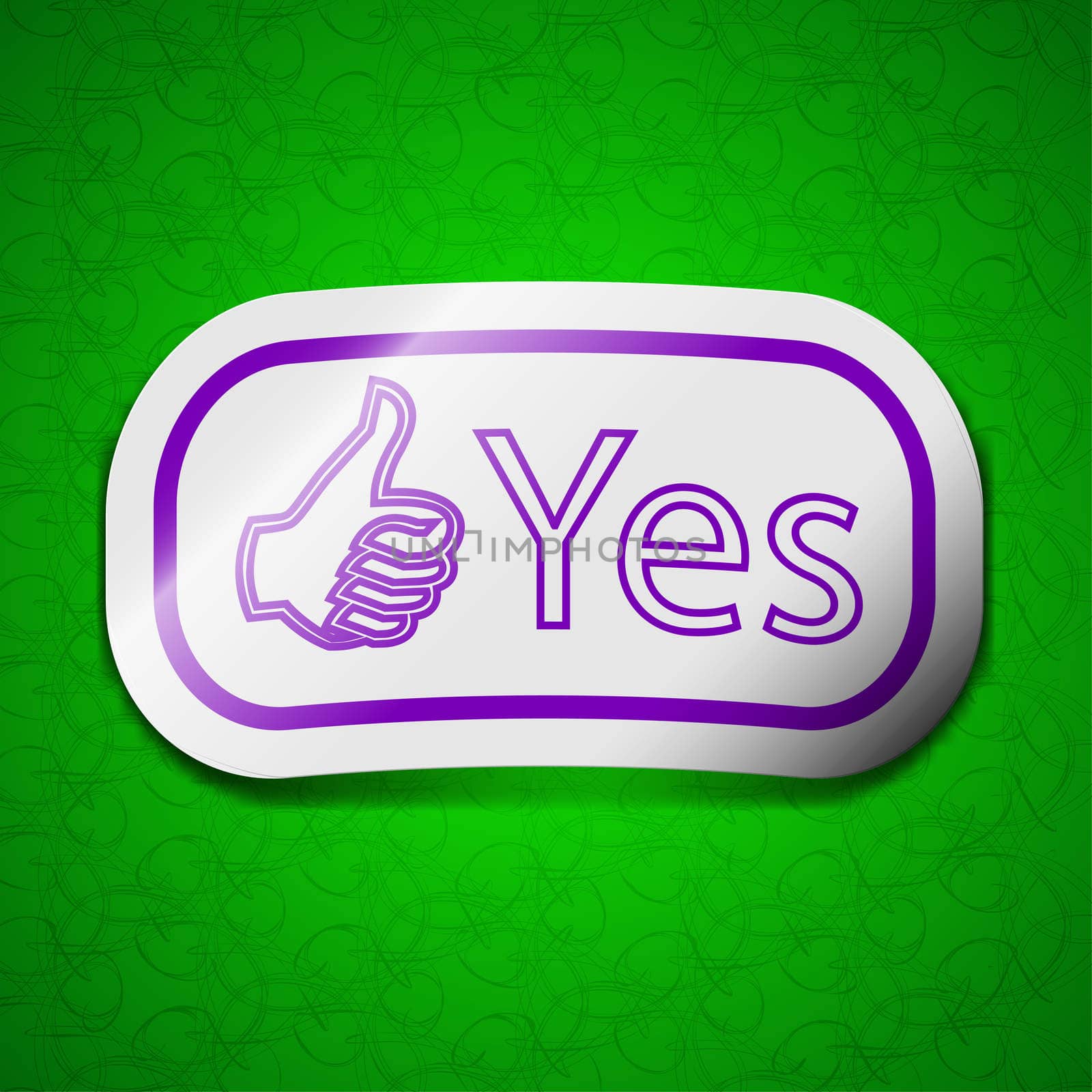 Yes icon sign. Symbol chic colored sticky label on green background.  by serhii_lohvyniuk