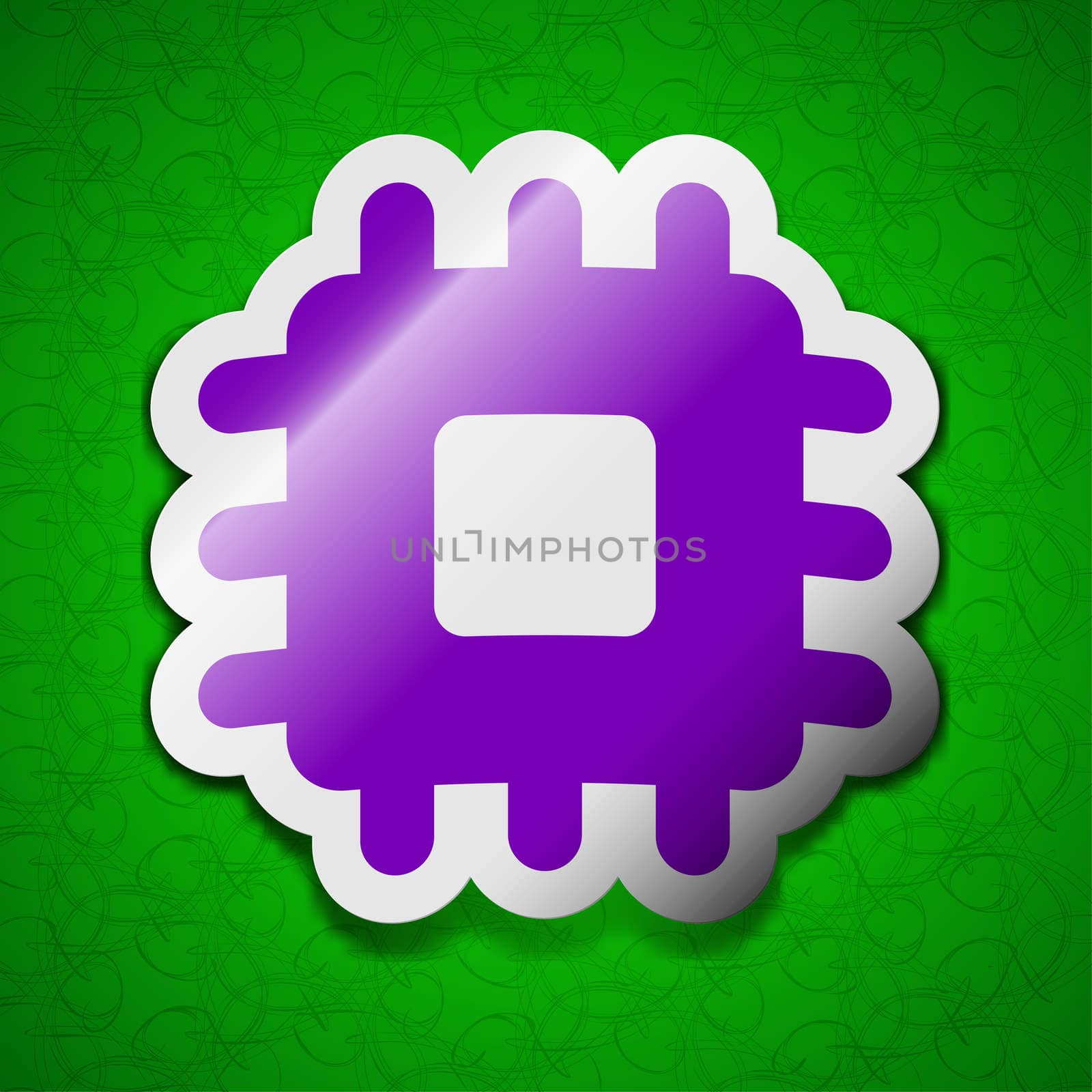 Central Processing Unit icon sign. Symbol chic colored sticky label on green background. illustration