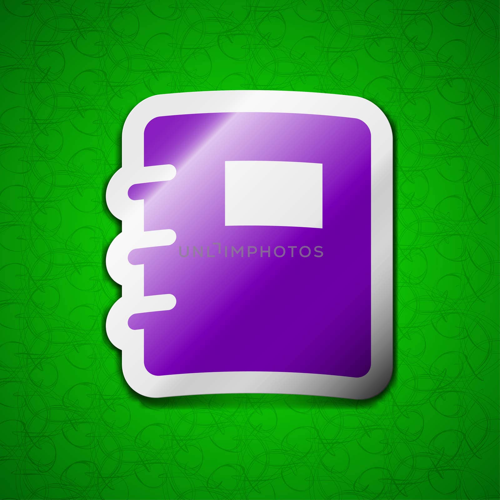 Book icon sign. Symbol chic colored sticky label on green background. illustration