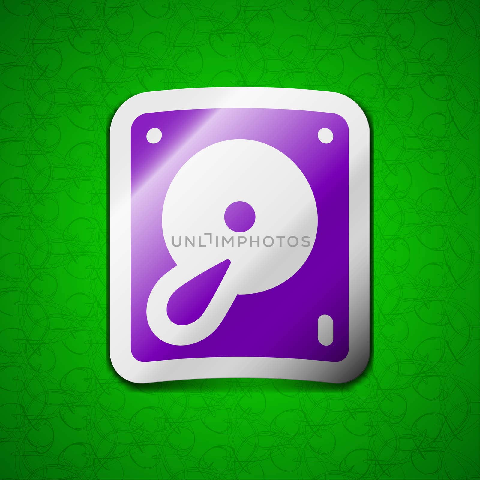 Hard disk and database icon sign. Symbol chic colored sticky label on green background. illustration