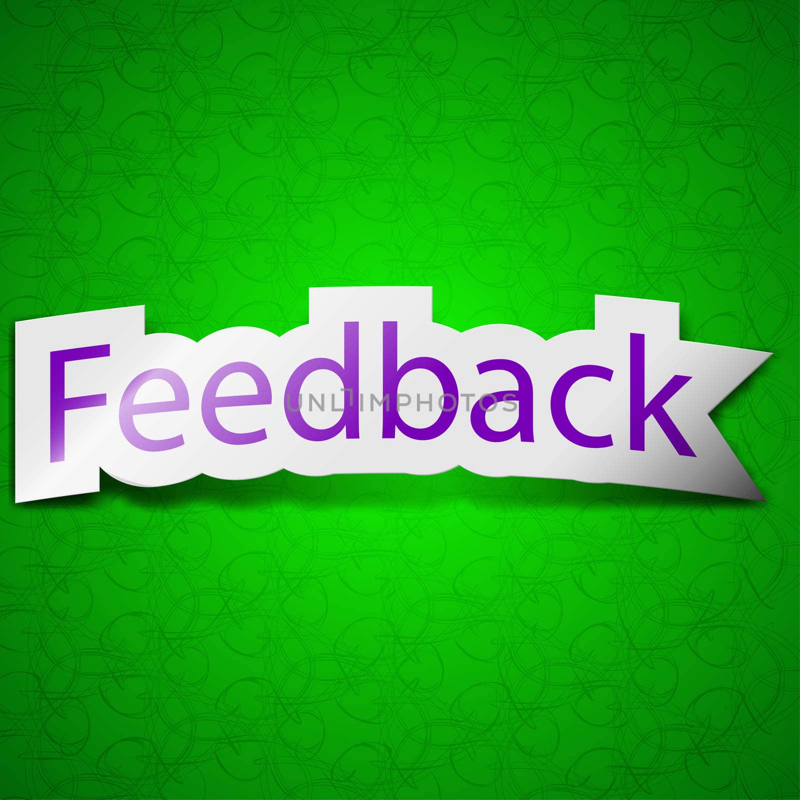 Feedback icon sign. Symbol chic colored sticky label on green background. illustration