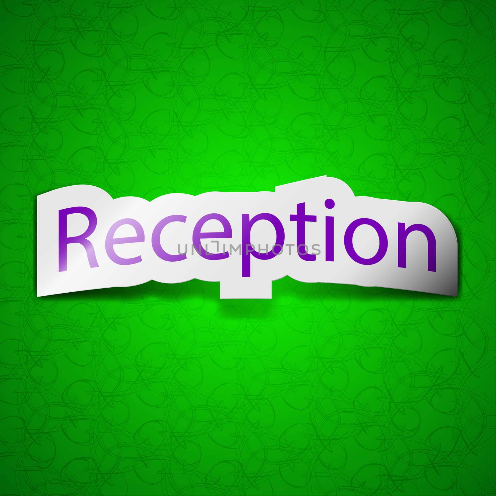 Reception icon sign. Symbol chic colored sticky label on green background. illustration