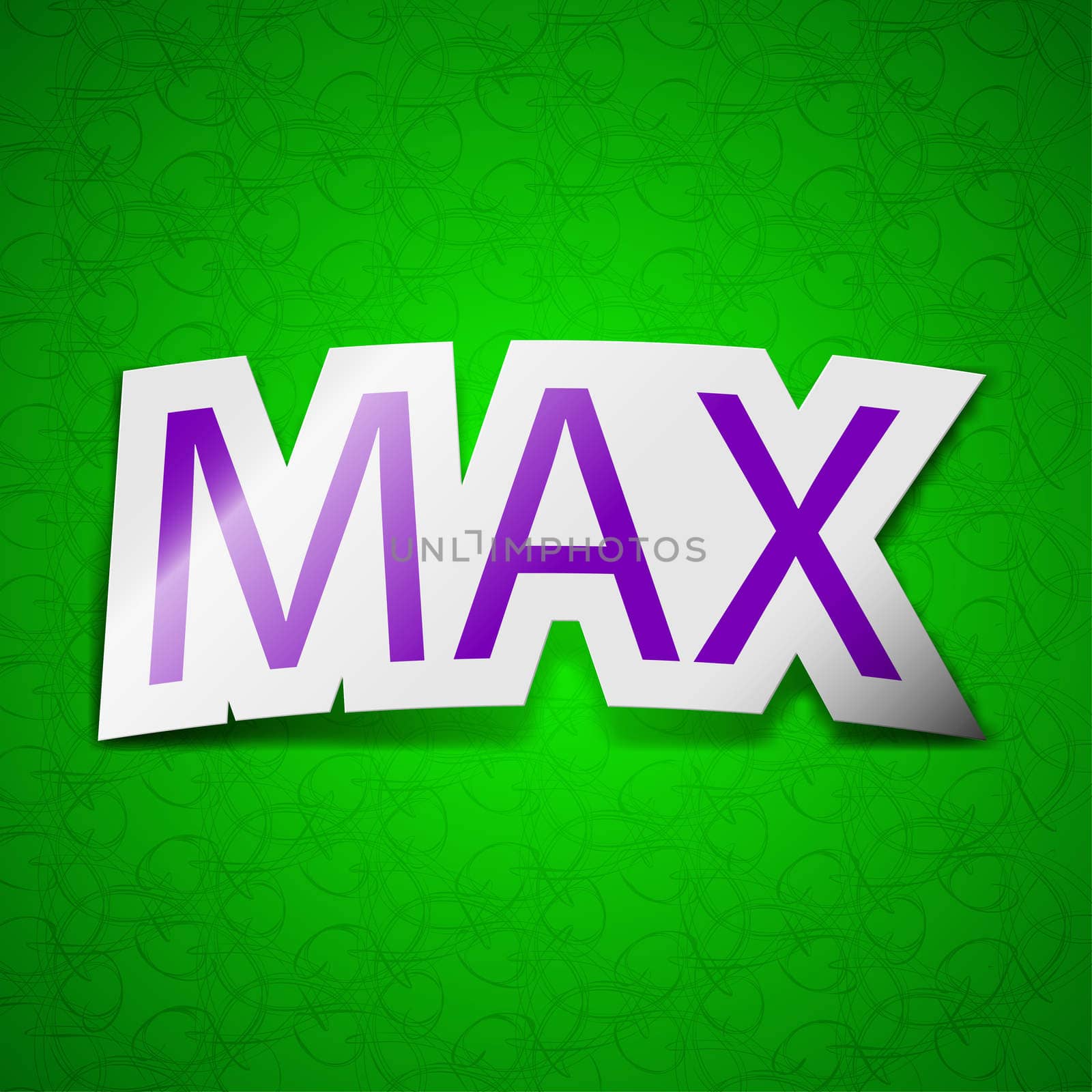 maximum icon sign. Symbol chic colored sticky label on green background. illustration