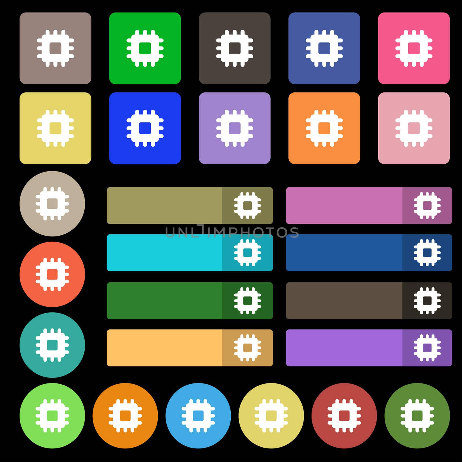 Central Processing Unit icon sign. Set from twenty seven multicolored flat buttons. illustration