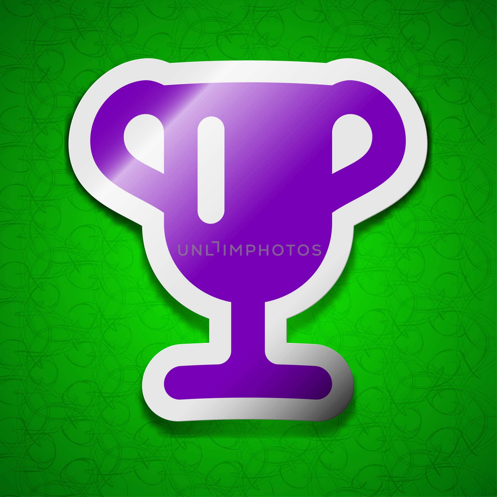 Winner cup, Awarding of winners, Trophy icon sign. Symbol chic colored sticky label on green background. illustration