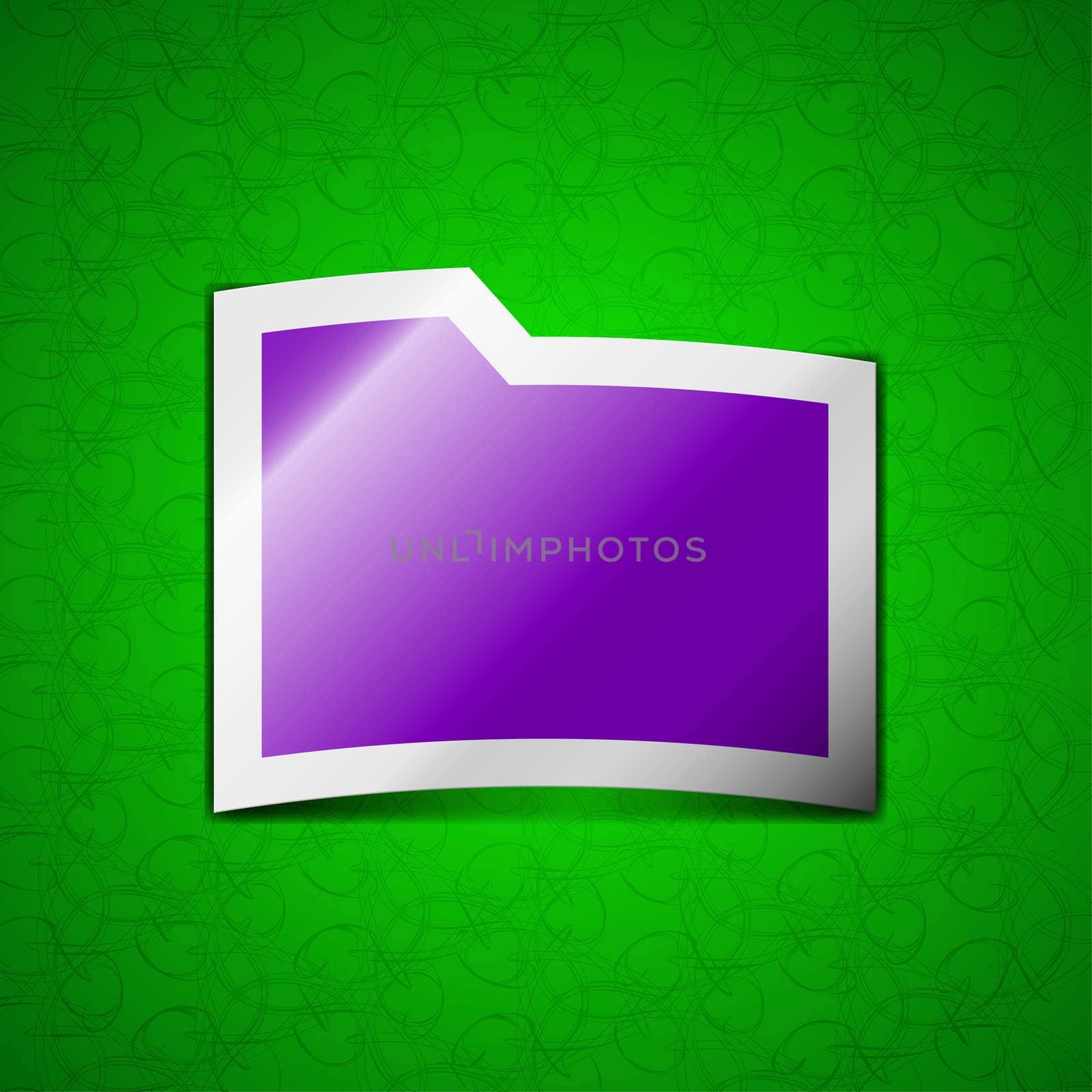 Document folder icon sign. Symbol chic colored sticky label on green background. illustration