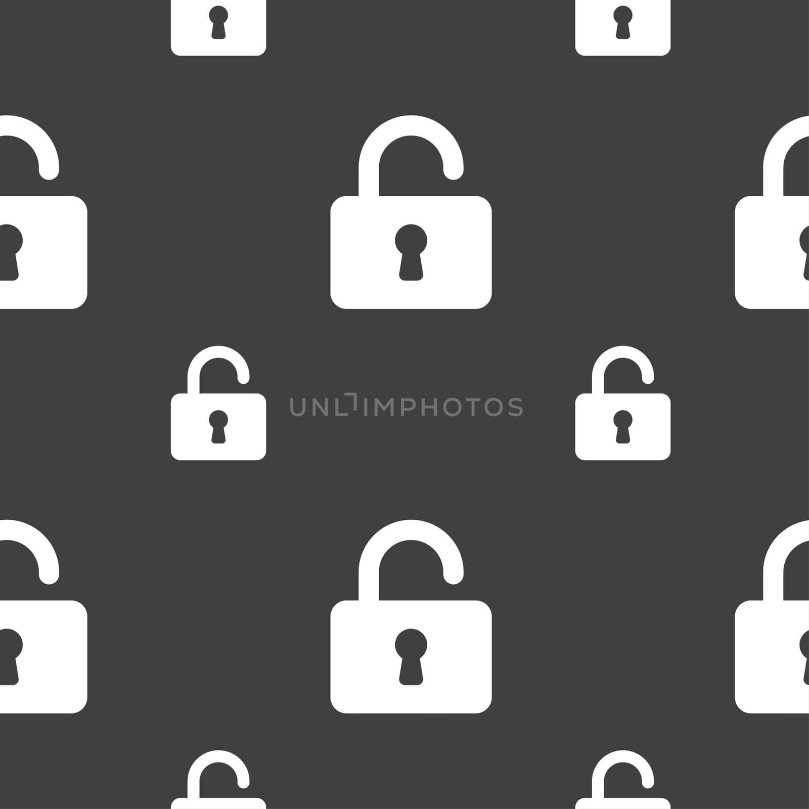 Open Padlock icon sign. Seamless pattern on a gray background. illustration