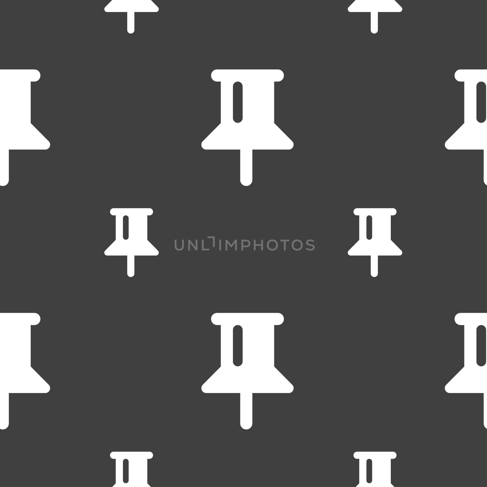 Map pointer, GPS location icon sign. Seamless pattern on a gray background. illustration