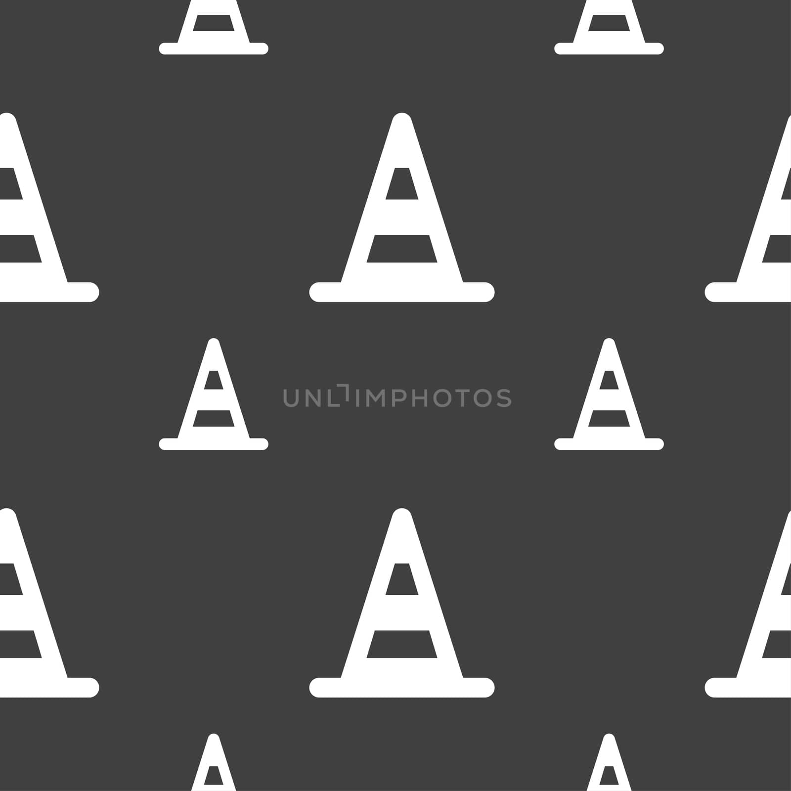 road cone icon sign. Seamless pattern on a gray background. illustration
