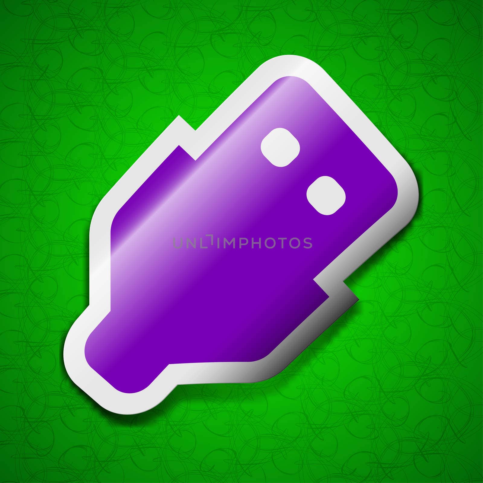 USB icon sign. Symbol chic colored sticky label on green background. illustration