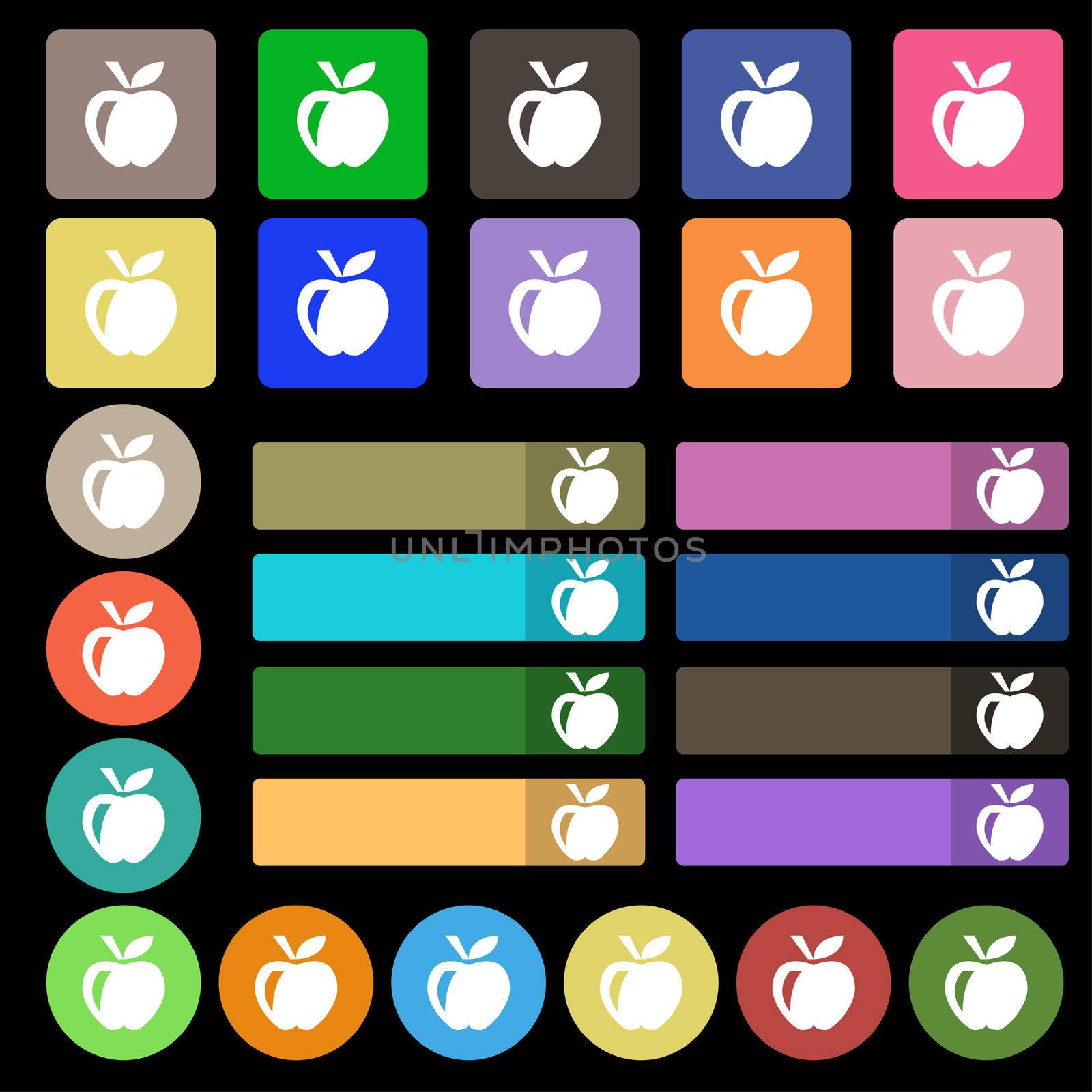 Apple icon sign. Set from twenty seven multicolored flat buttons. illustration