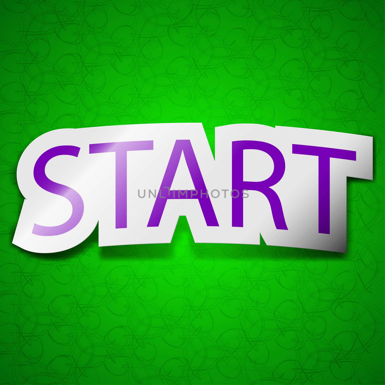 Start icon sign. Symbol chic colored sticky label on green background. illustration