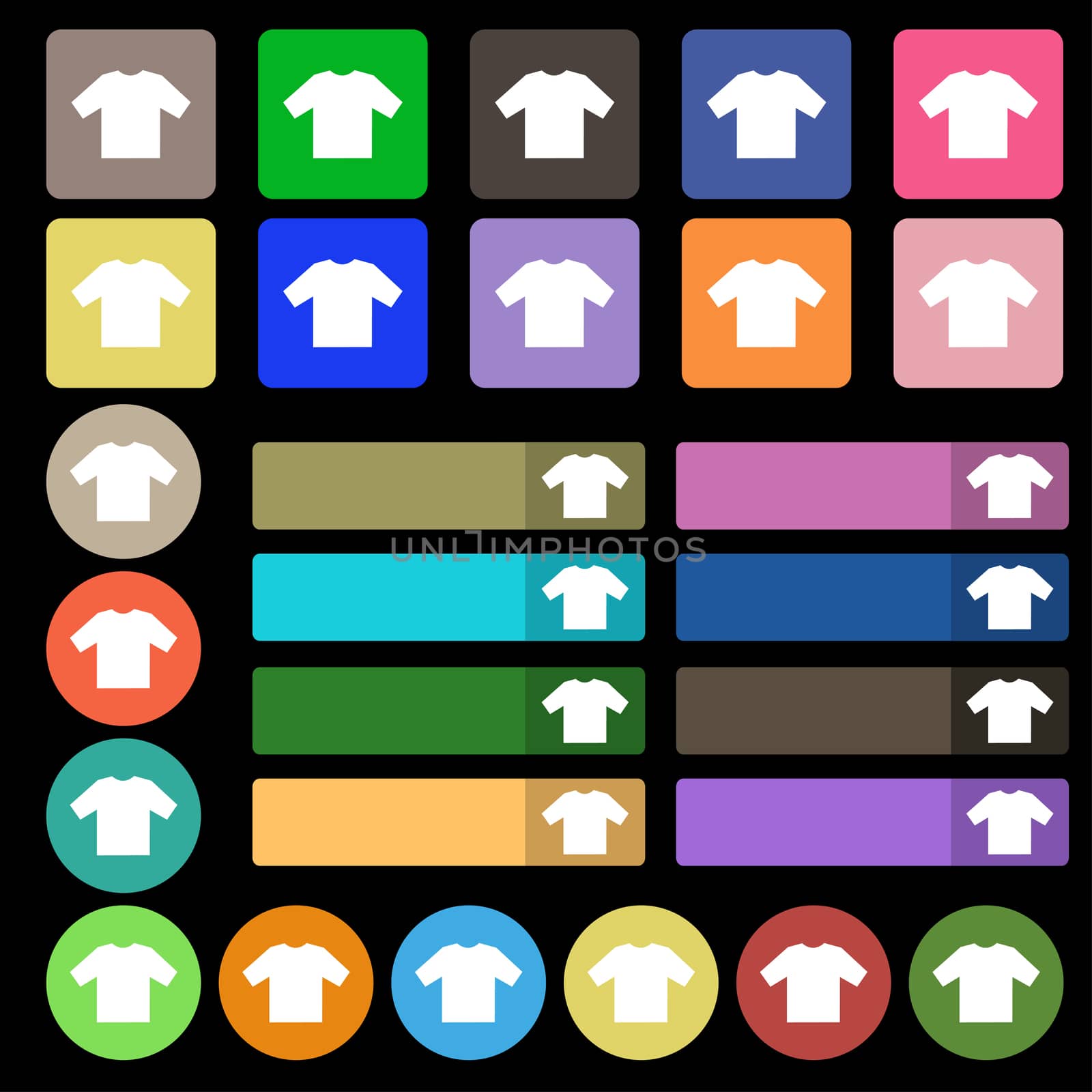 t-shirt icon sign. Set from twenty seven multicolored flat buttons. illustration