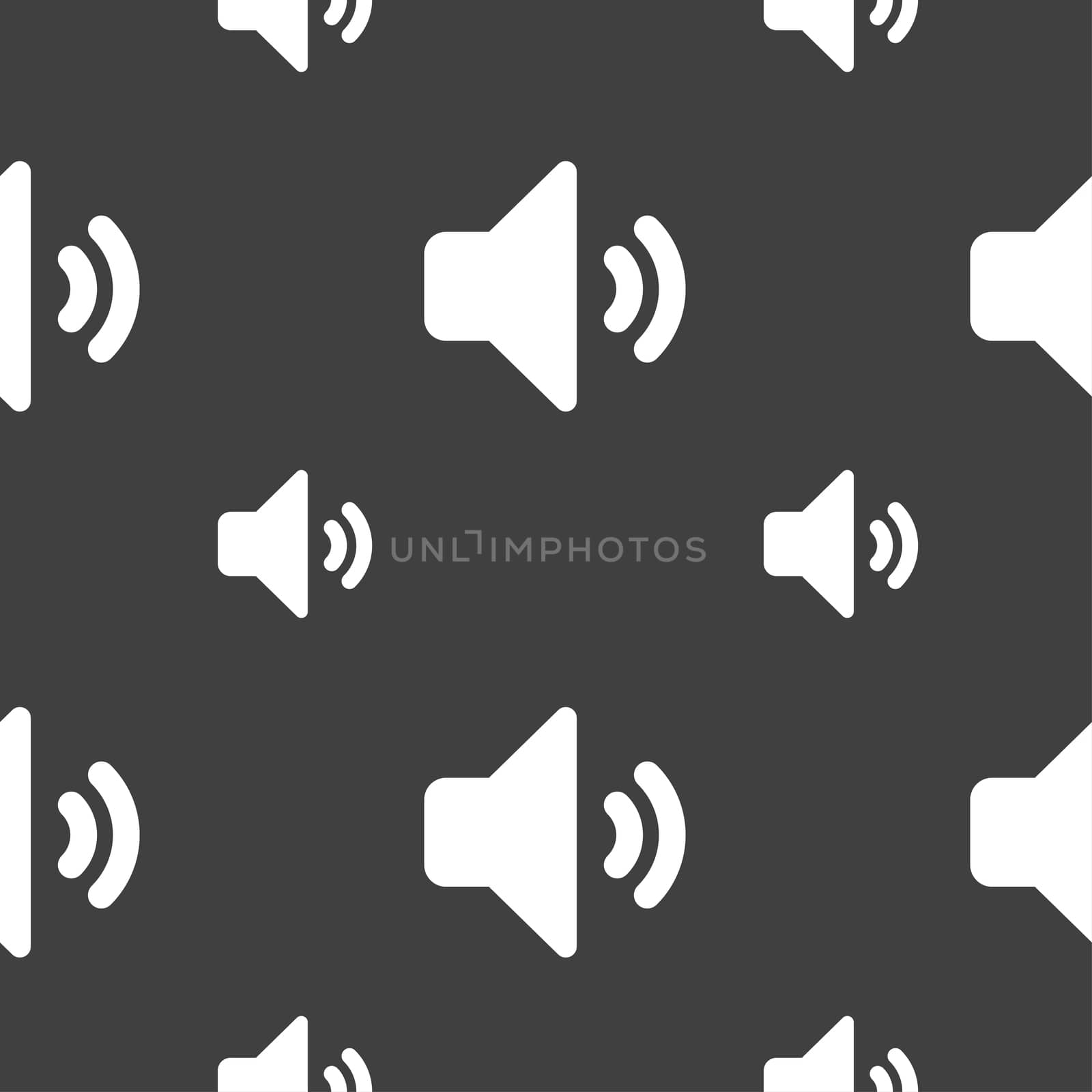 Speaker volume, Sound icon sign. Seamless pattern on a gray background. illustration