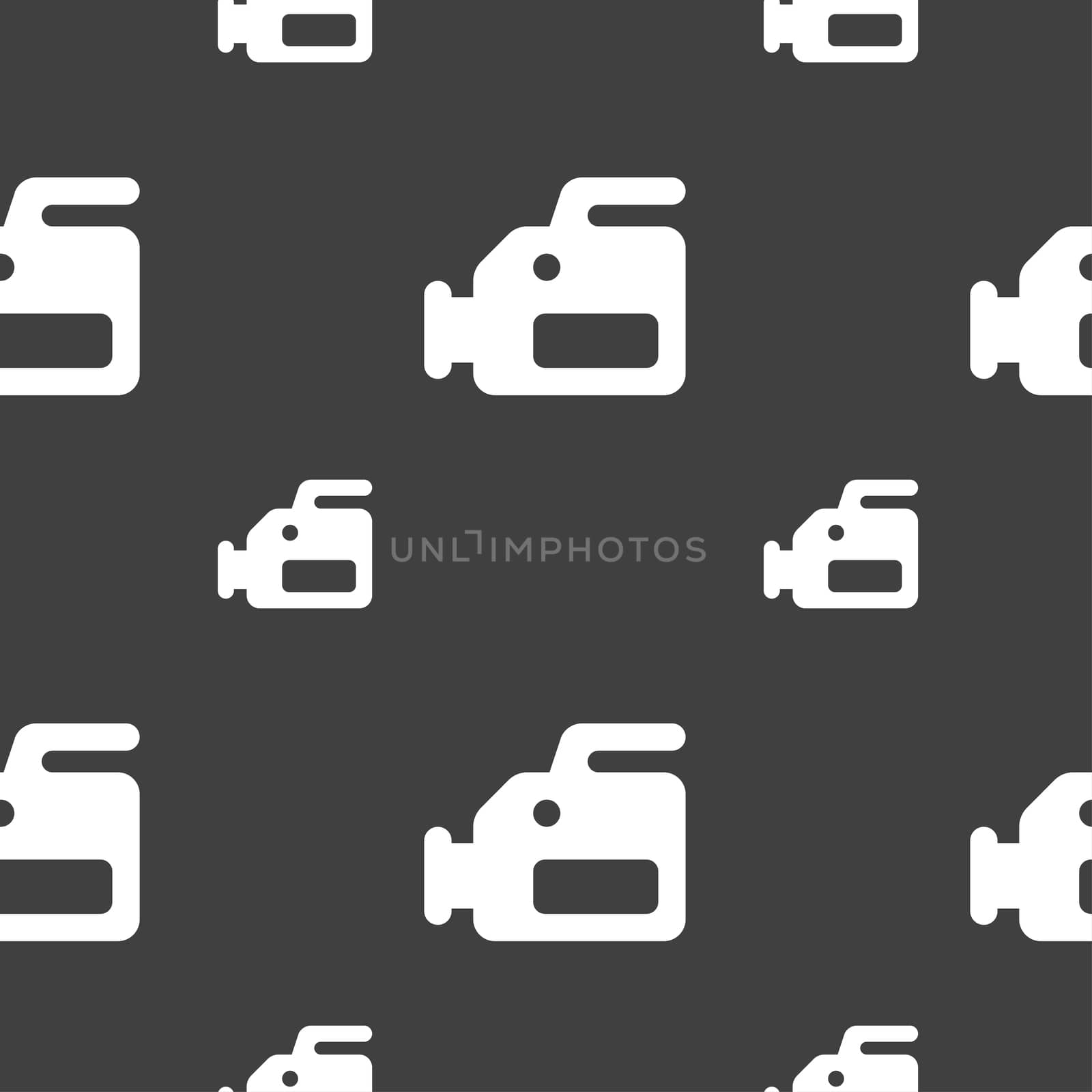 video camera icon sign. Seamless pattern on a gray background. illustration