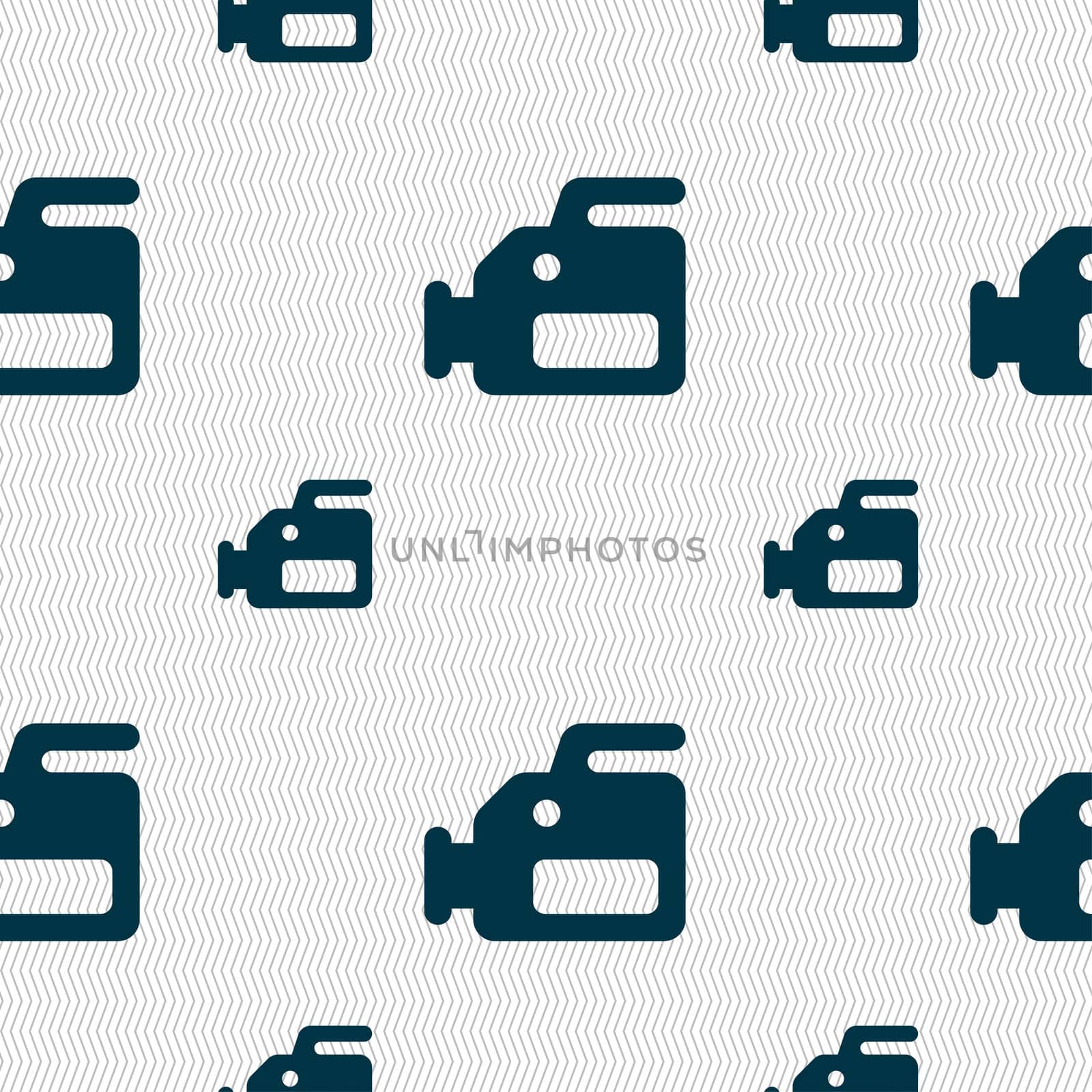 video camera icon sign. Seamless pattern with geometric texture. illustration