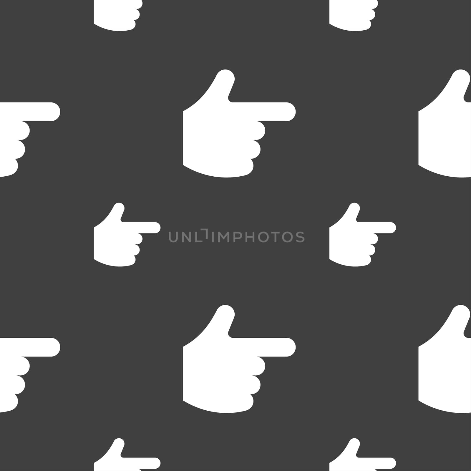 pointing hand icon sign. Seamless pattern on a gray background. illustration
