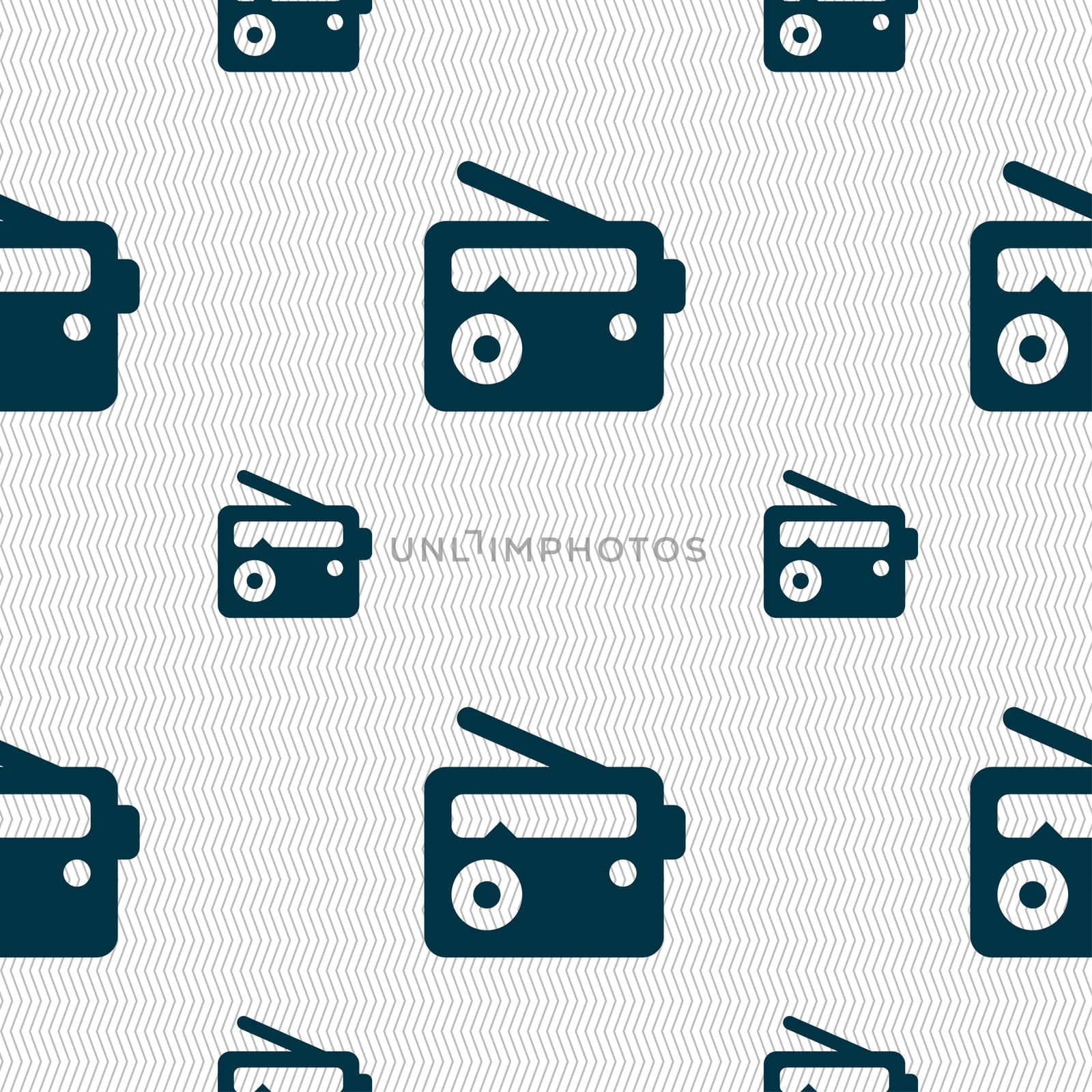 Retro Radio icon sign. Seamless pattern with geometric texture. illustration