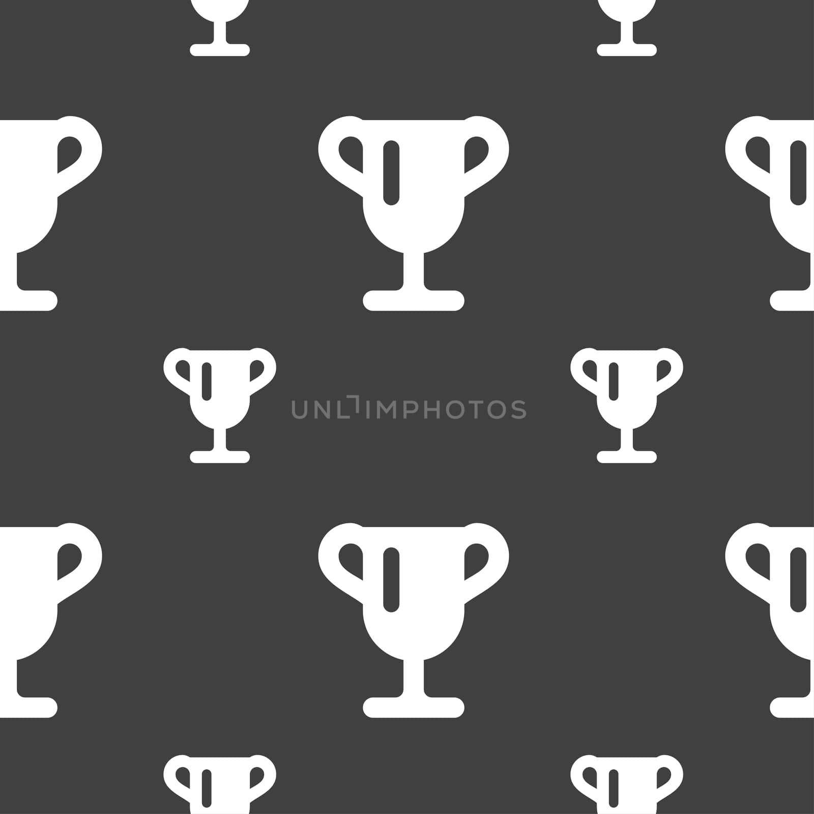 Winner cup, Awarding of winners, Trophy icon sign. Seamless pattern on a gray background. illustration