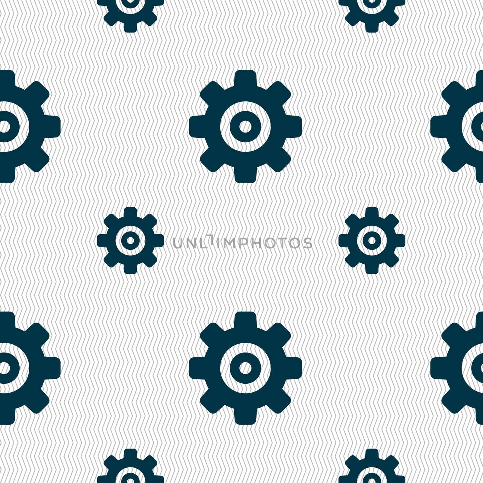 Cog settings, Cogwheel gear mechanism icon sign. Seamless pattern with geometric texture. illustration