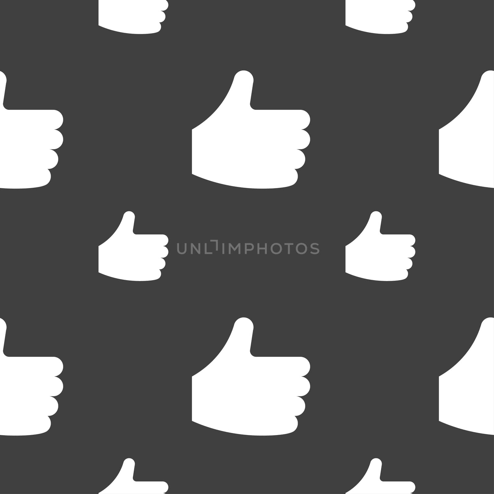 Like, Thumb up icon sign. Seamless pattern on a gray background. illustration